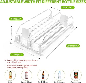Coanto Buzdolabı için İçecek Düzenleyici, Buzdolabı için Soda Can Dispenseri, Buzdolabı için Otomatik İçecek Dispenseri 10 Kutuya Kadar Tutar, 2 Sıra