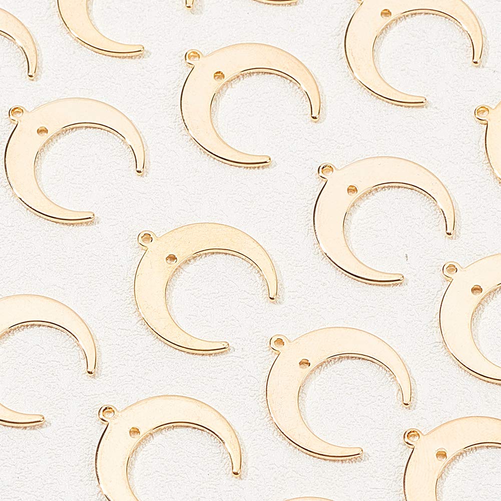 BENECREAT 30 Ciondoli Mezzaluna In Ottone Placcato Oro 18K – 19x18x1 Mm, Con 2 Fori, Per Creazione Gioielli Fai-da-Te - 4