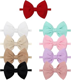 YanJie Handmade Elastic Hairband, Nylon Hair Bows for Girls Infant Toddlers Kids, 9 PCS One Size Fits All Hair Accessories for Newborn Baby