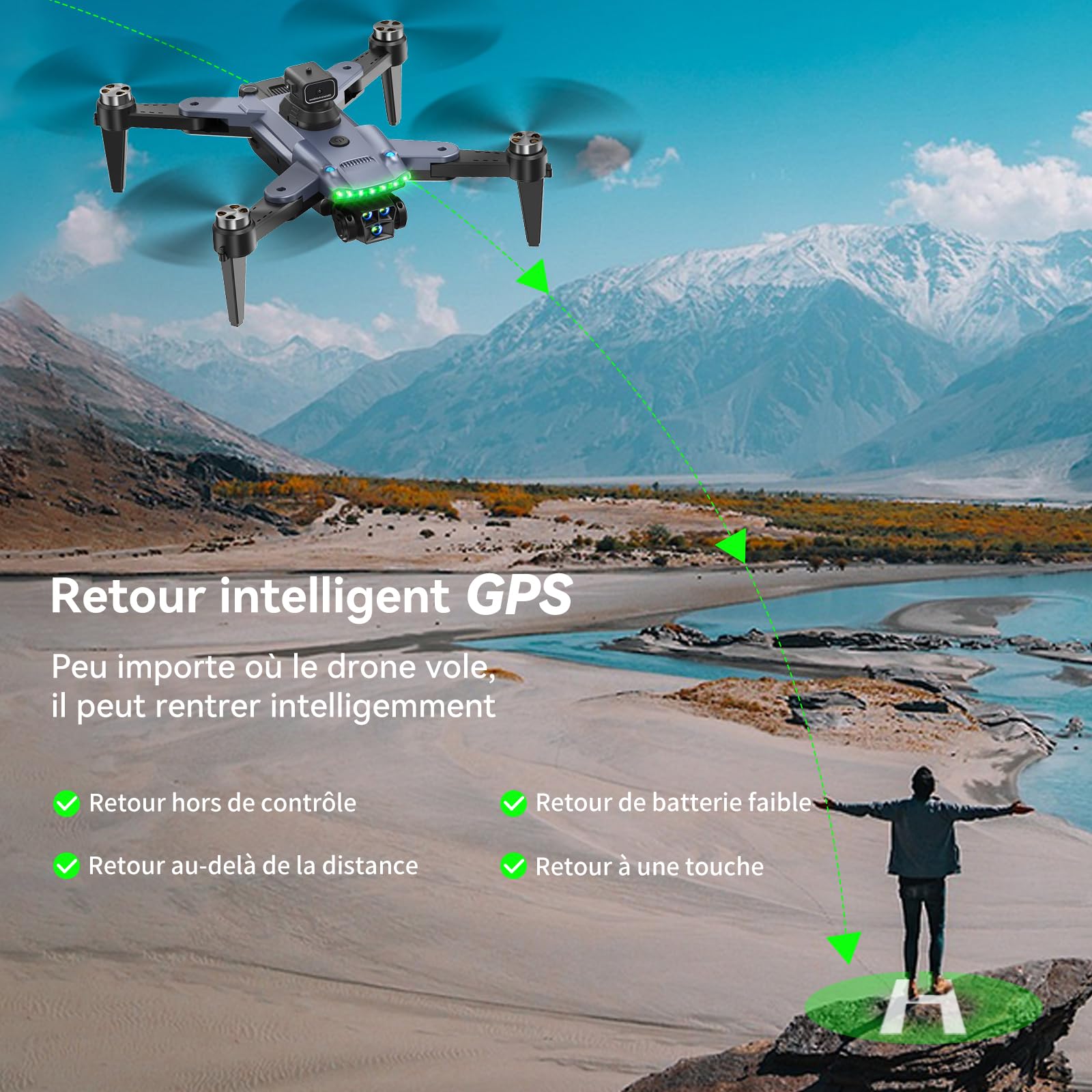 Drone GPS avec Caméra 4K Wi‑Fi 5G, S166, 60 Min d'Autonomie, Moteur sans Balais, Retour Auto, Suivez-moi, Résistance au Vent, <249g, 3 Batteries, Idéal pour Adultes (Noir)