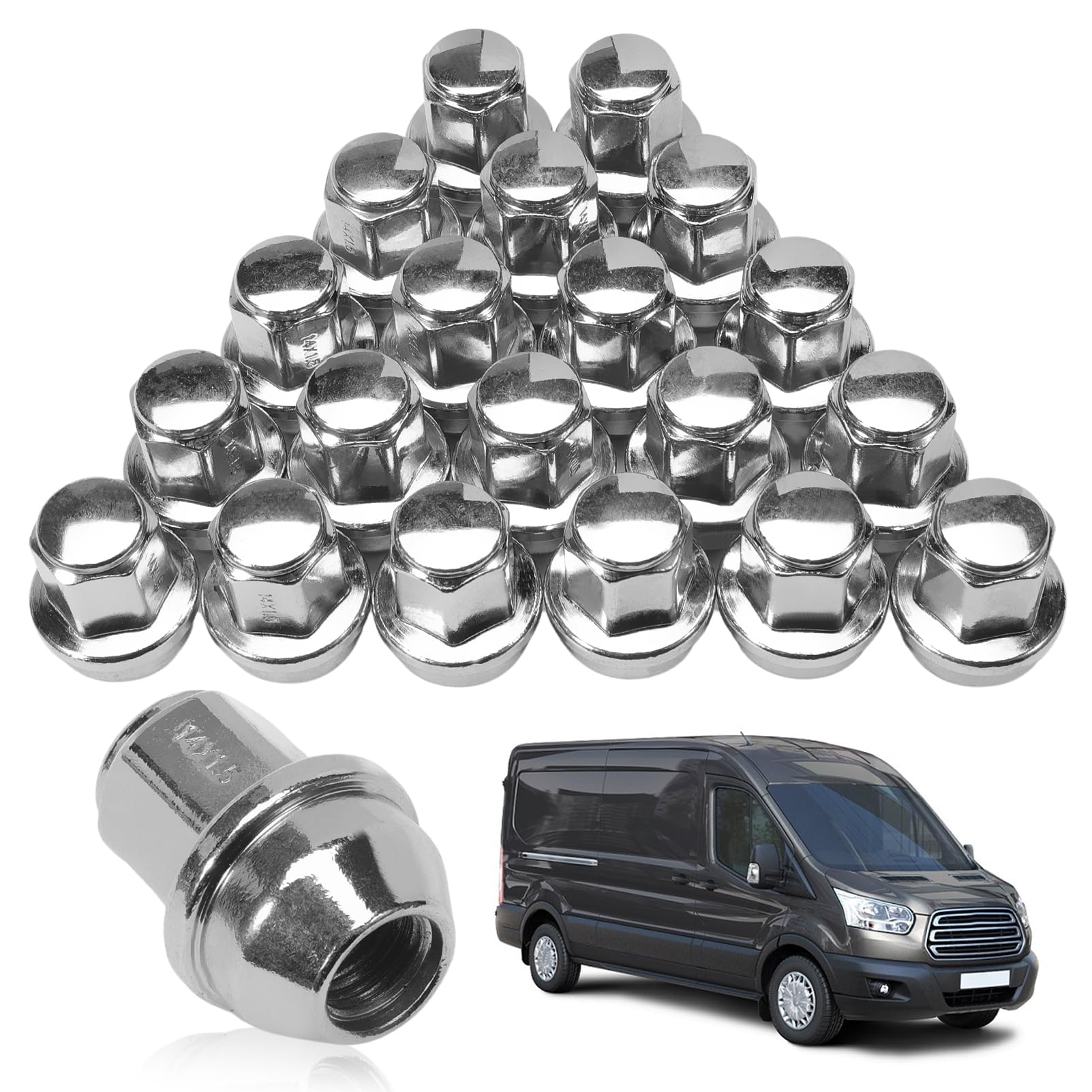 Set di 20 punte per ruota in acciaio inox M14 x 1,5 per Tourneo Transit Custom V362 V363 Bus Kasten. 5196786, 5644266, ACPZ-1012-B