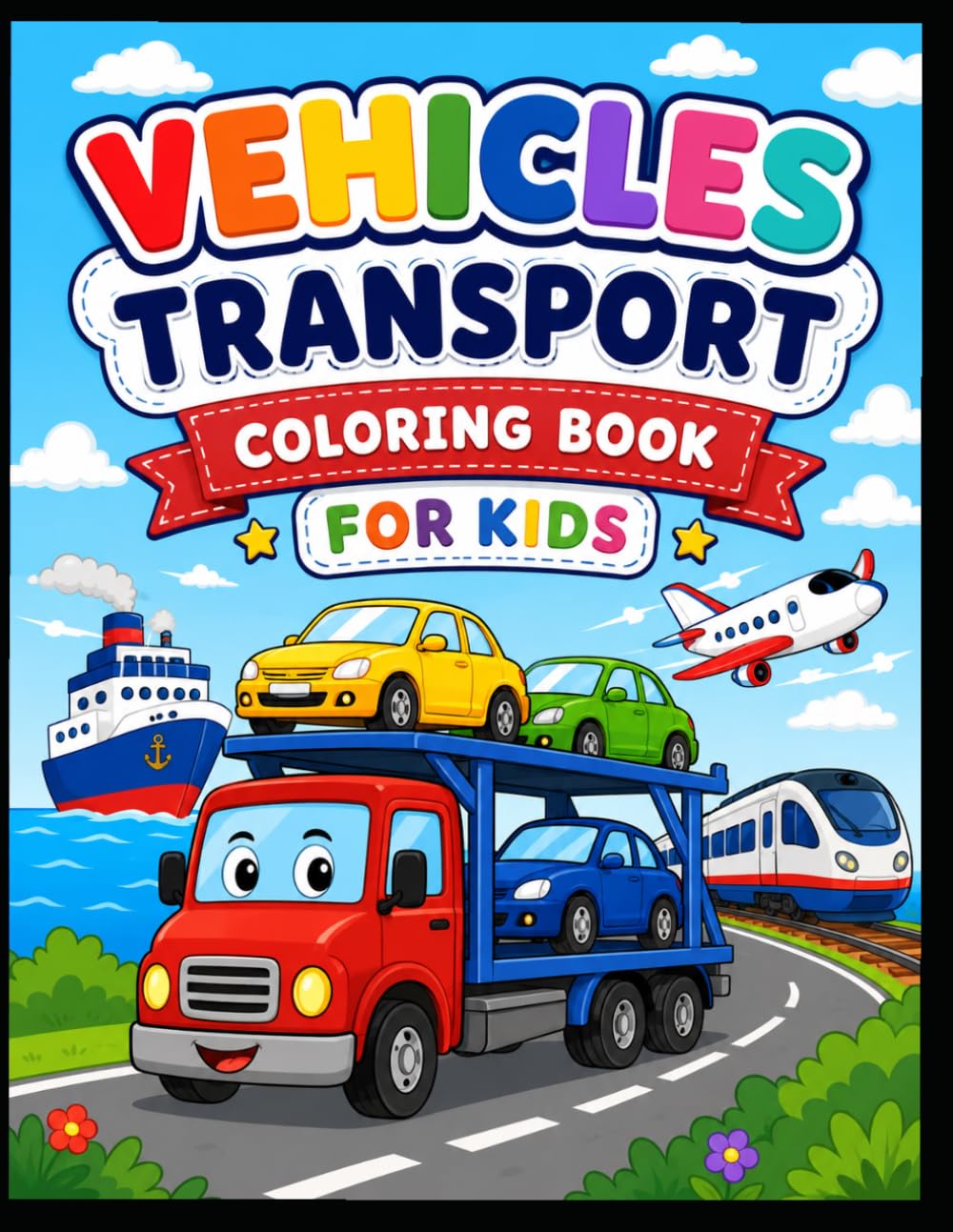 Vehicles Coloring Book for Kids Ages 2-5: Cars, Trucks, Trains, Airplanes, and Construction Vehicles Coloring Book for Toddlers and Preschoolers