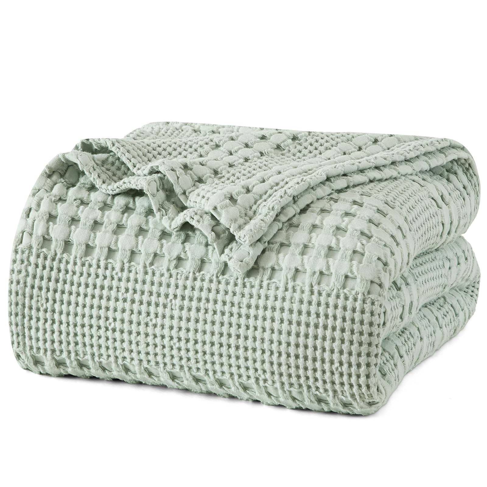 phf 100% cotton waffle weave blanket twin size for bed, soft lightweight & breathable for spring and summer, all-season comfort, luxury aesthetic blanket for home decor, 66"x90", mint green