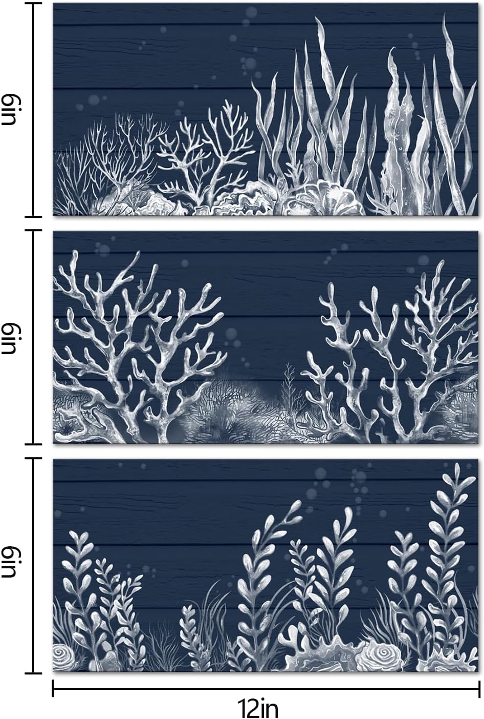HOMEOART Blue Bathroom Wall Art Coral Painting Picture Coastal Artwork Bathroom Wall Decor Framed Prints Blue Bedroom Kitchen Decoration, 6x12inchx3Pieces