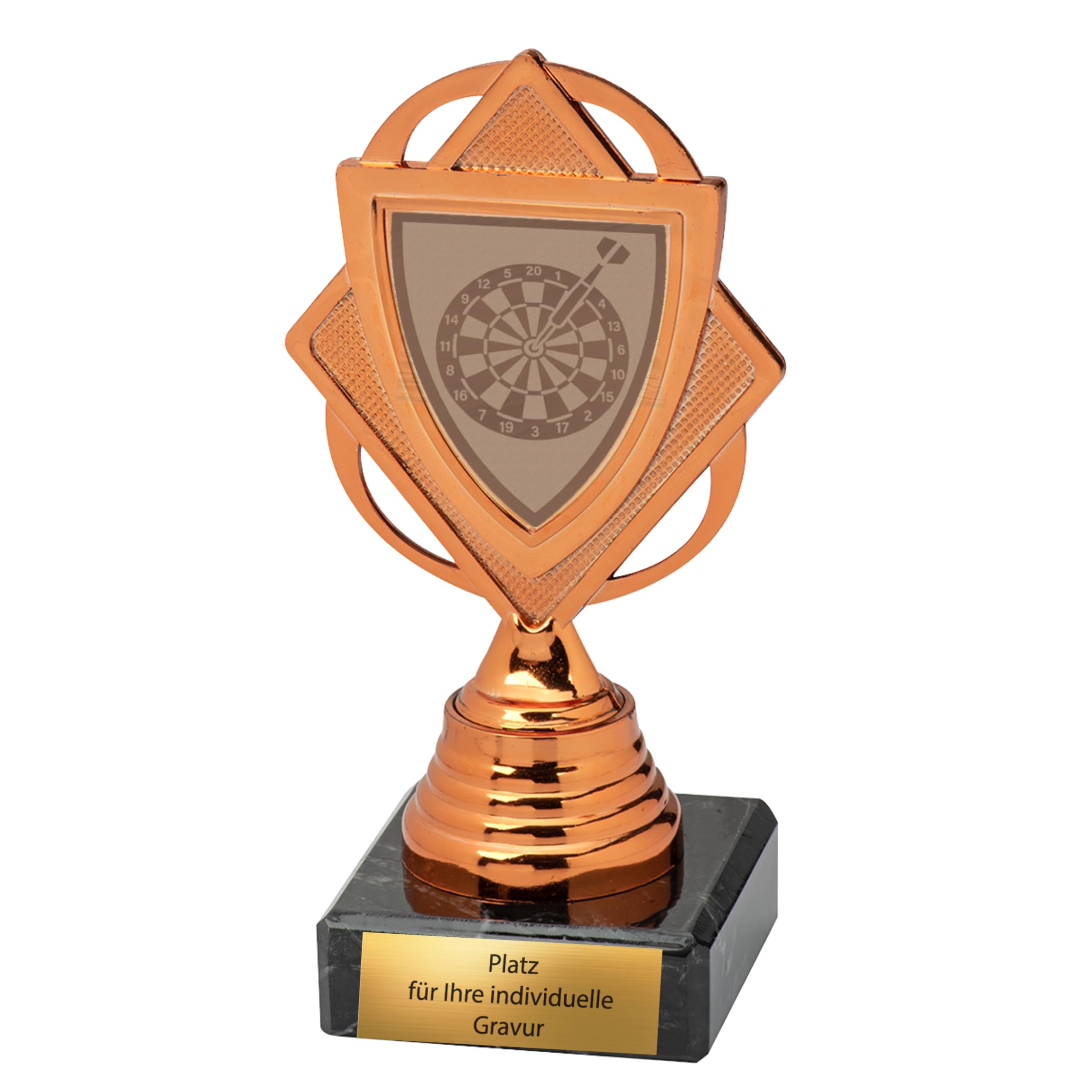 Dart Pokal 13,5 cm mit Marmor-Sockel | Pokalserie in Gold Silber Bronze für Darts-Turnier & Wettbewerb | mit Gravur Trophäe für 1. 2. 3. Platz (3-er Set)