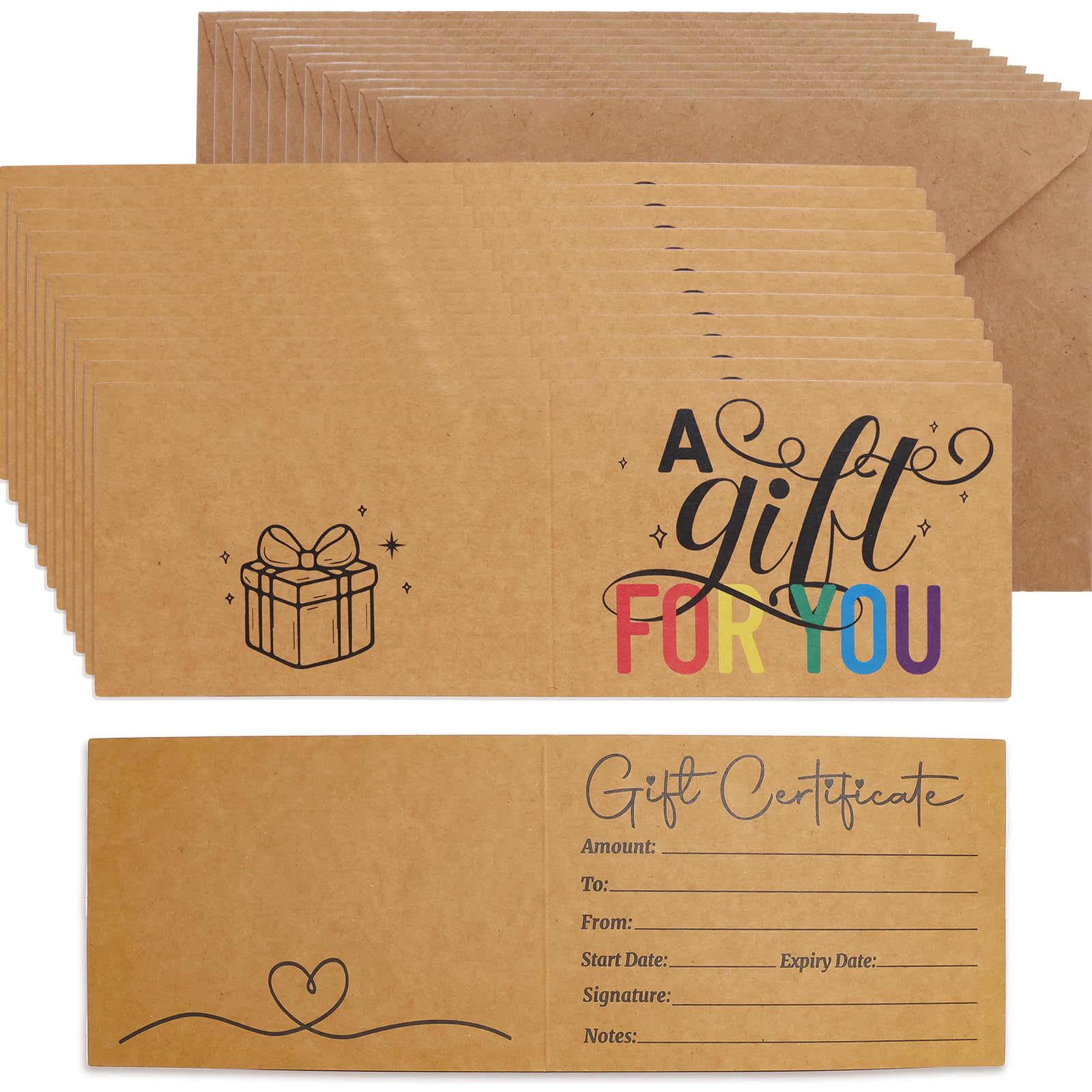 Ceiba Tree 30Pak Blank Gift Certificates for Business Kraft Certificate Cards with Envelopes for Salon Restaurants Spa Birthday Holidays Fathers Day