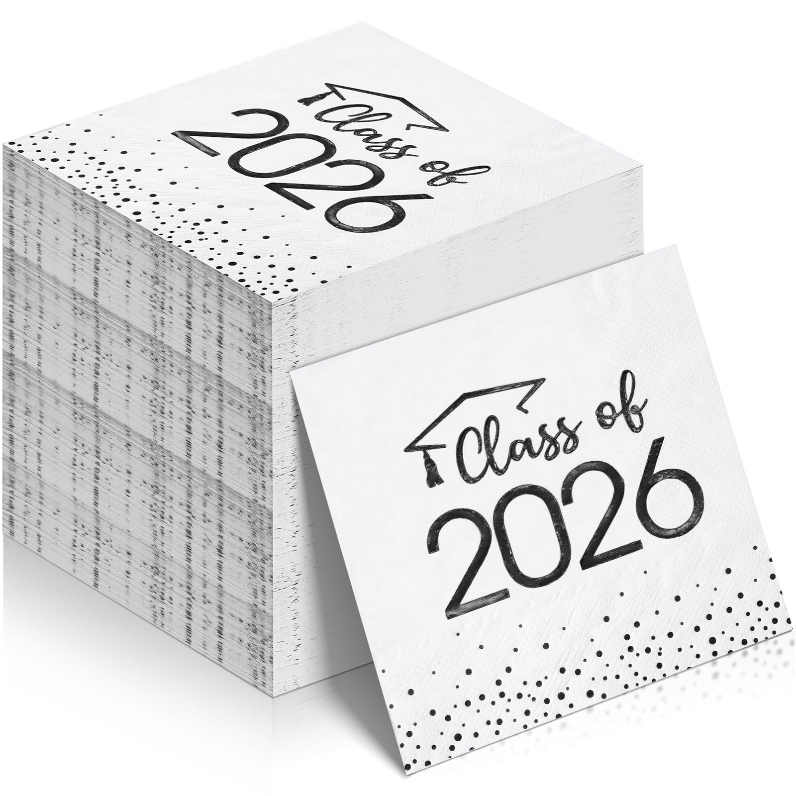 Photo 1 of 100Pcs Class of 2026 Graduation Napkins, Disposable Congrats Grad Paper Cocktail Napkins Square Foil Dot Hand Towels for 2026 School University College Graduation Party Decorations?white black?