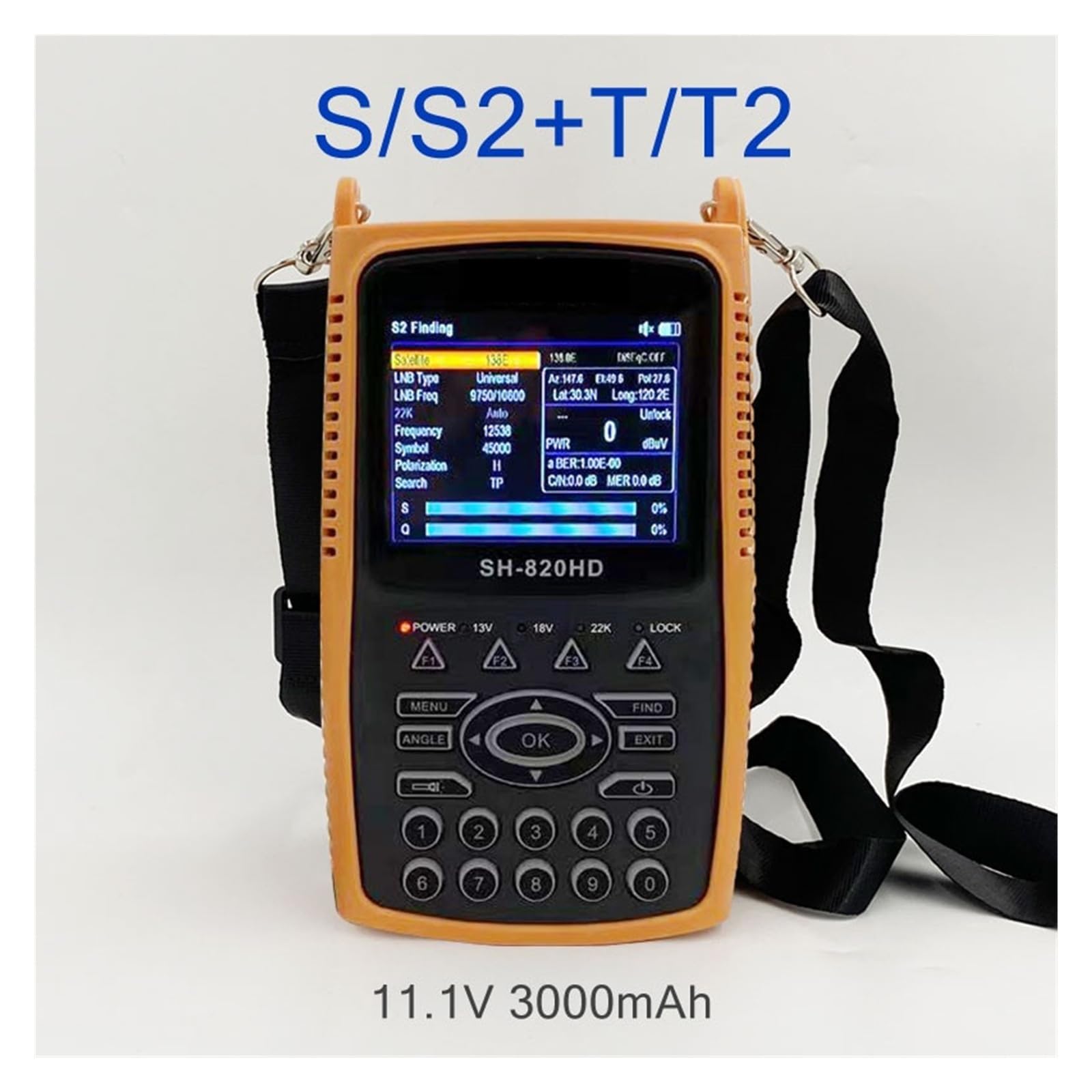 Buscador de satélite Digital DVB-S2 medidor de Intensidad de señal con Pantalla LCD CCTV AHD TVI CVI probador de cámara Pantalla LCD(820HD-S2-T2)