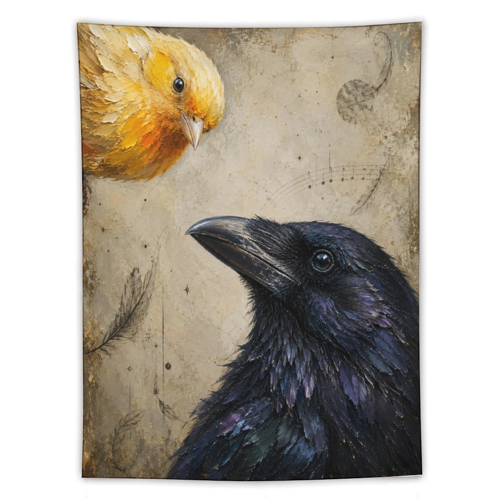 H3B8U2Y5 Raven Portrait Wall Tapestry, Realistic Illustration, College Dorm