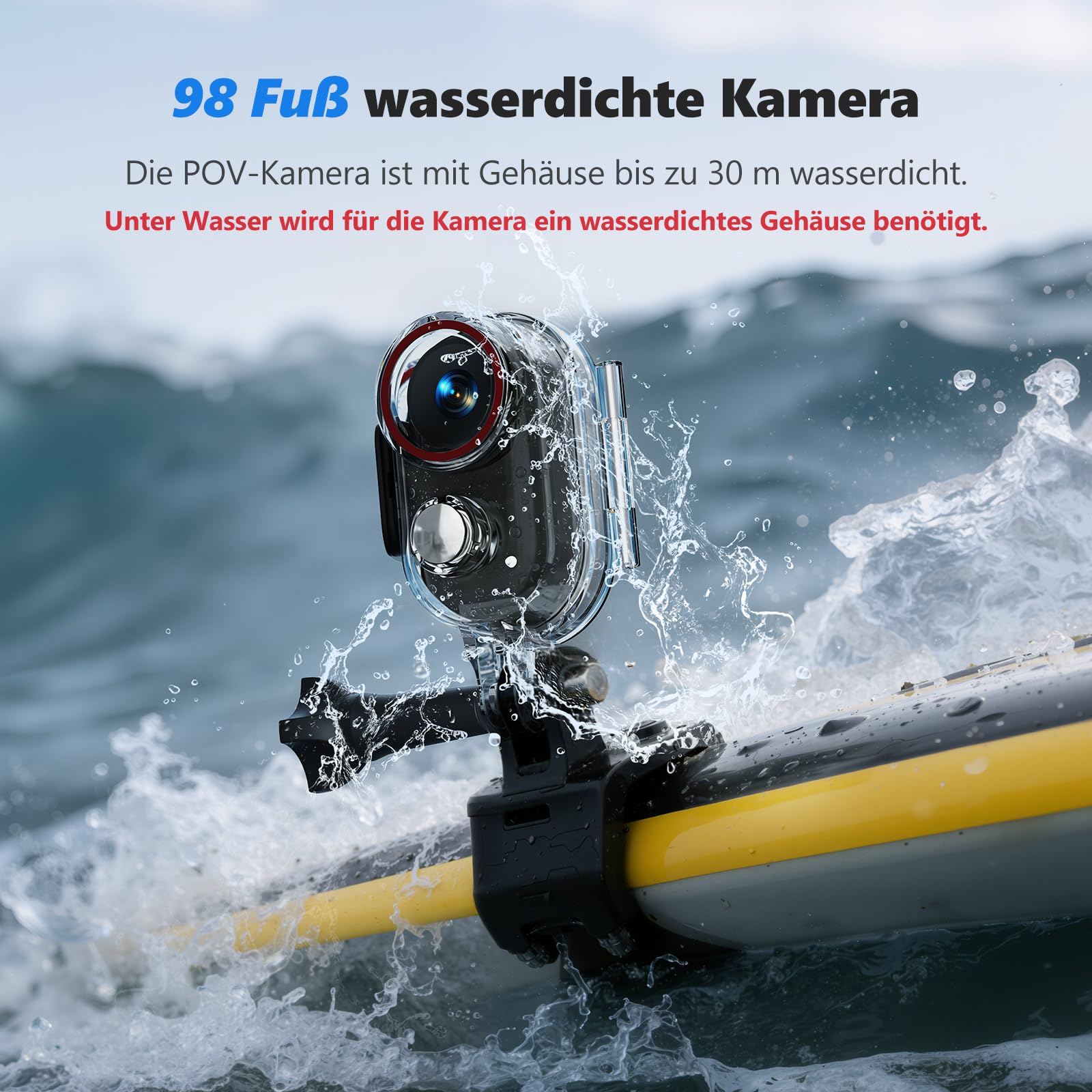 4K 30FPS Vlogging Camera, 64GB Bodycam, Tragbare Freihändig POV-Kamera, 150° Winzige Mini Action Cam Wasserdicht 30M, 6-Achsen EIS Stabilisierung Helmkamera für ski Fahrrad (30M Wasserdicht)