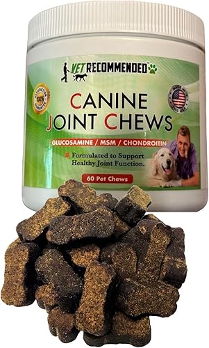 Vet Recommended Suplemento masticable para cadera y articulaciones para perros pequeños y medianos - Masticables con glucosamina, MSM y condroitina