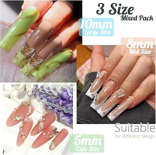 Miniatura 6 de Dijes de mariposa para uñas, 60 dijes de mariposa 3D de plata dorada para uñas acrílicas, 20 dijes de diamantes de imitación de mariposas + 40