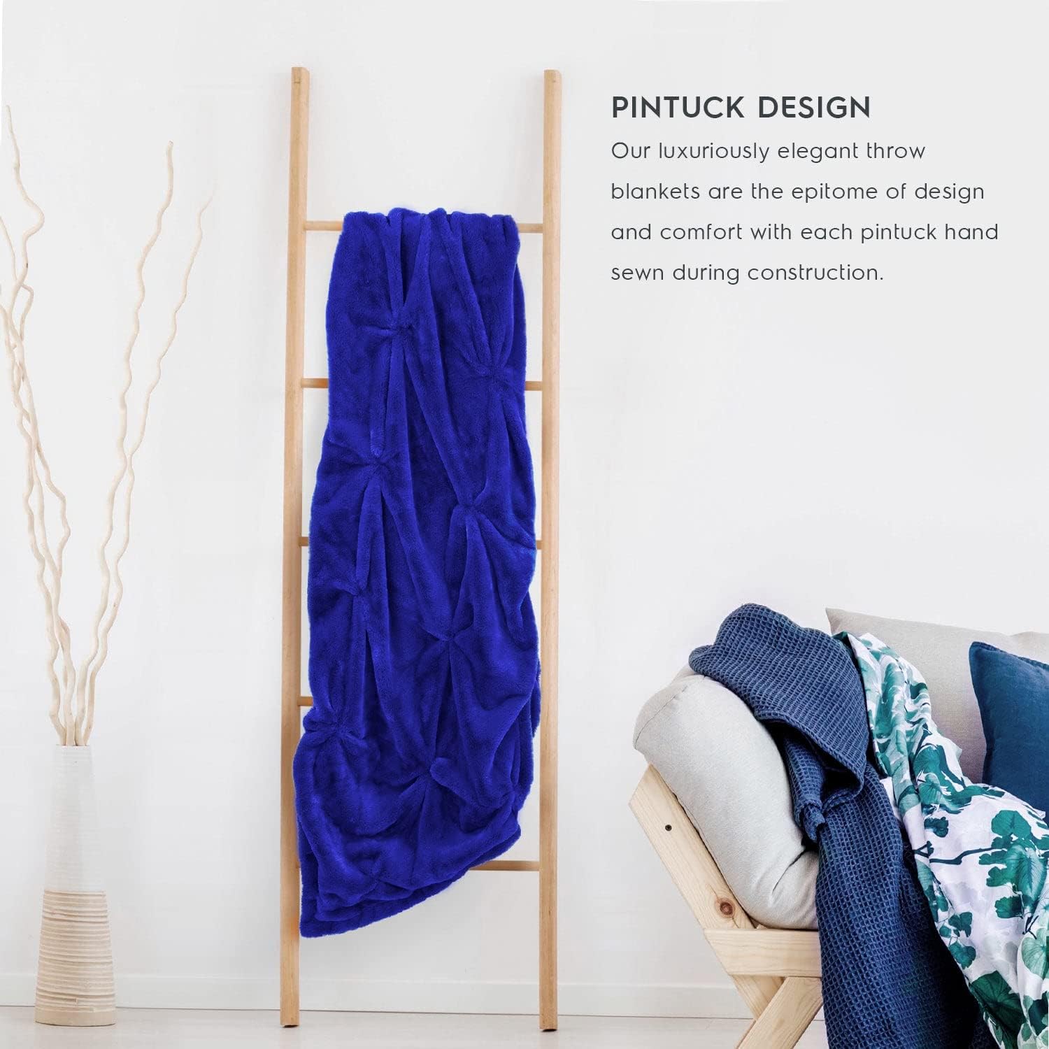 Tafts Pintuck Throw Blankets - Soft, Ultra Comfy and Fuzzy - Plush Fluffy Fleece Blankets and Throws for Couch, Bed & Living Room - Fall, Winter or Spring - Blankets Throw Size - Navy Blue