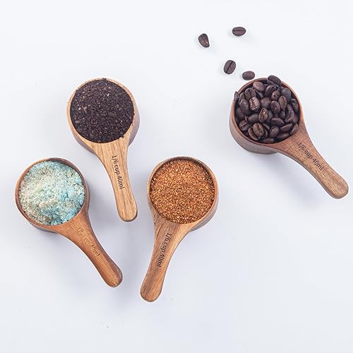 GinSent Cuchara de café de madera, 4 cucharas medidoras pequeñas para café molido, té, azúcar, condimentos, cuchara de madera multiusos para tarros,