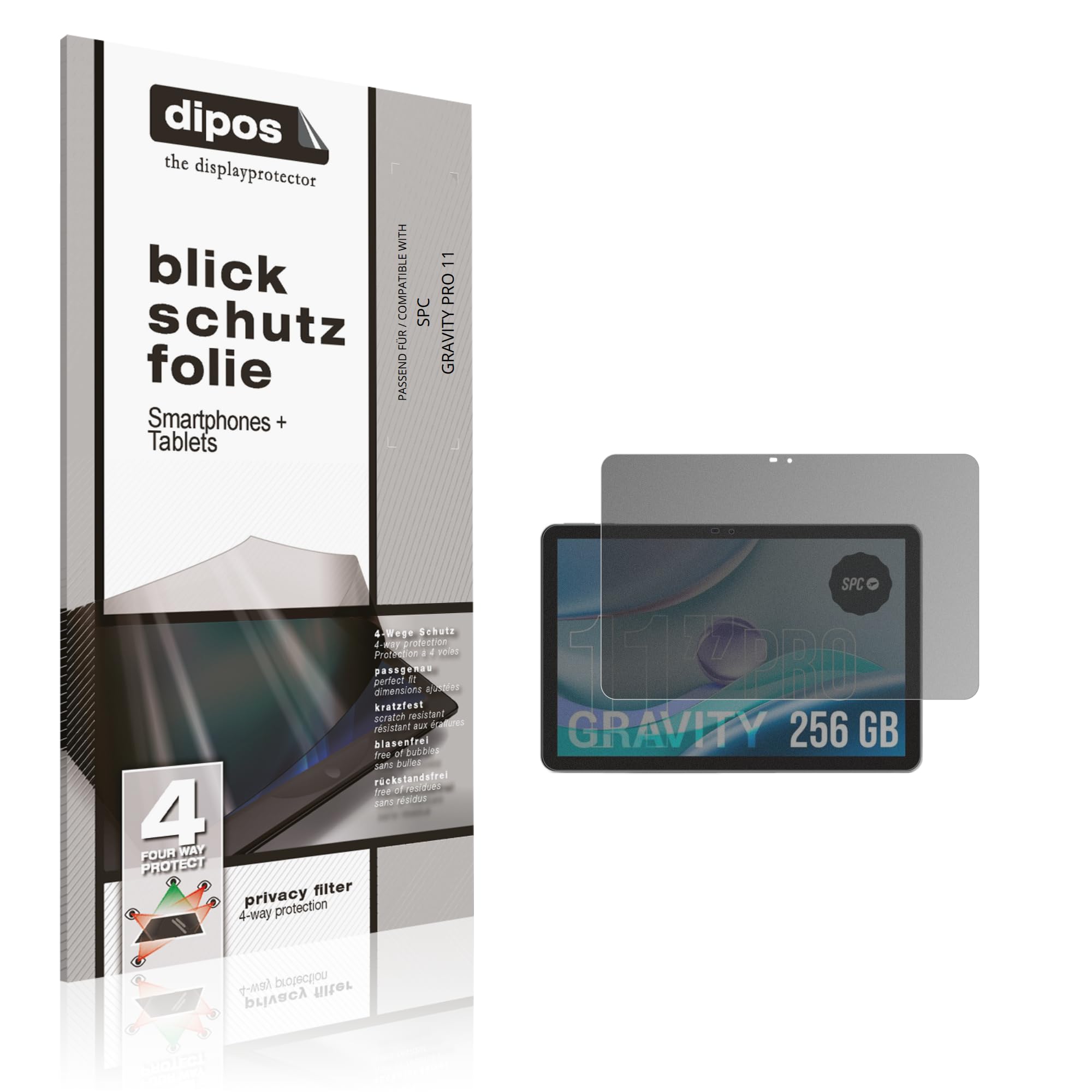 dipos Protector de Pantalla Antiespía para SPC GRAVITY PRO 11 | Película protectora mate, filtro de privacidad 4 vías, ajuste perfecto, antiarañazos, sin burbujas, autoadhesivo