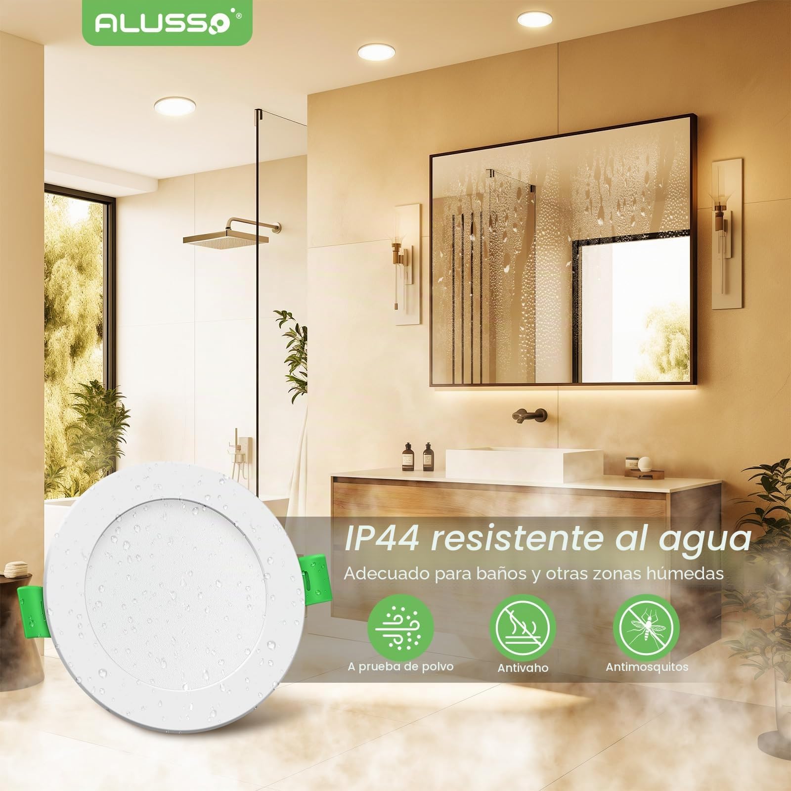 ALUSSO Downlight LED Techo Empotrable, 10W IP44 Focos LED Interior Techo Empotrado 3000K Blanco Cálido, Ultradelgado 30mm, φ125-135mm, Ojos de Buey LED para Techo Baño Salón, Paquete de 6 | Ultrafino 30 mm, corte de 125 a 135 mm, integrado AC220 – 240 V,