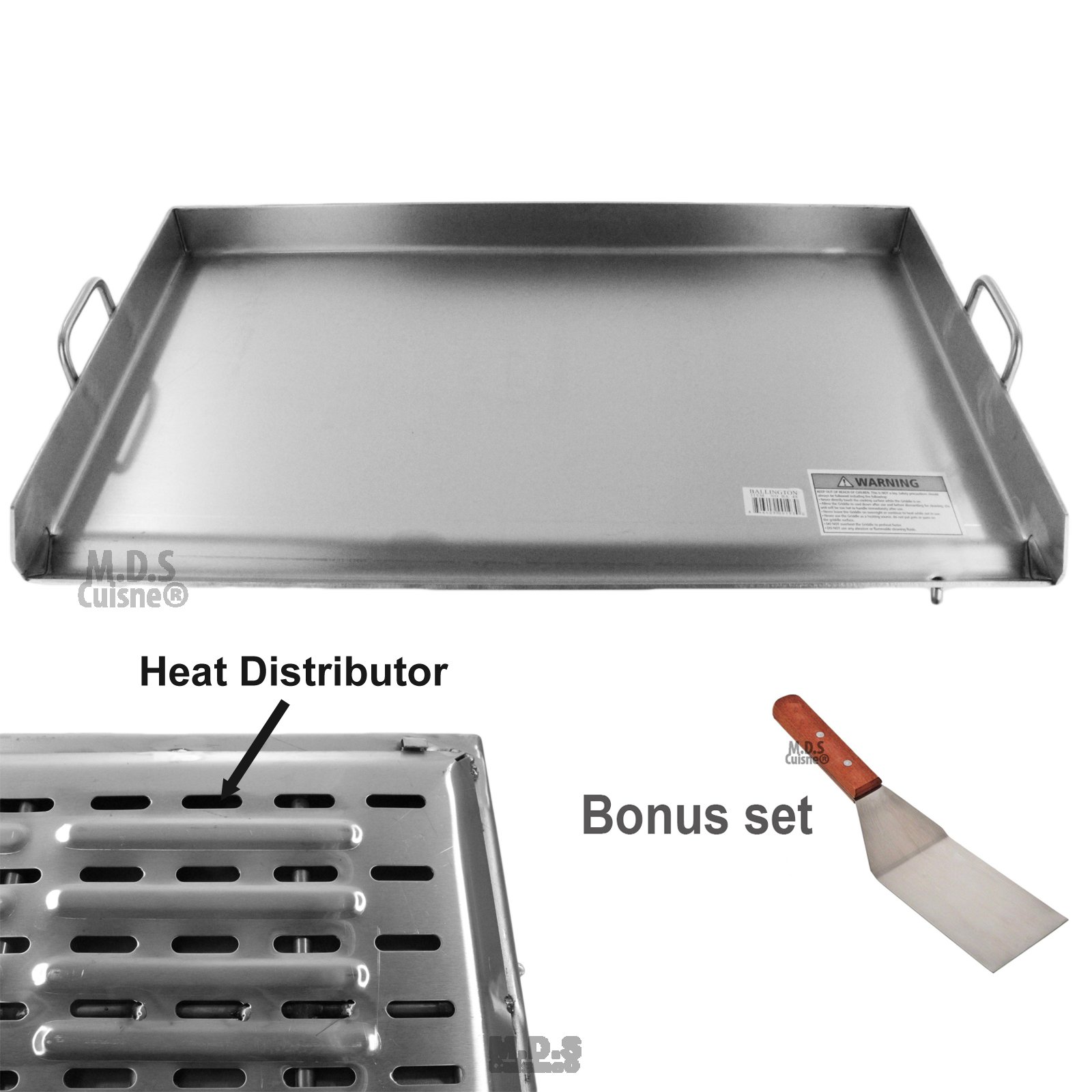 M.D.S Cuisine CookwaresGriddle Stainless Steel Flat Top With reinforced brackets under griddle-Heat Distributor Heavy Duty Comal Plancha 32" x17"