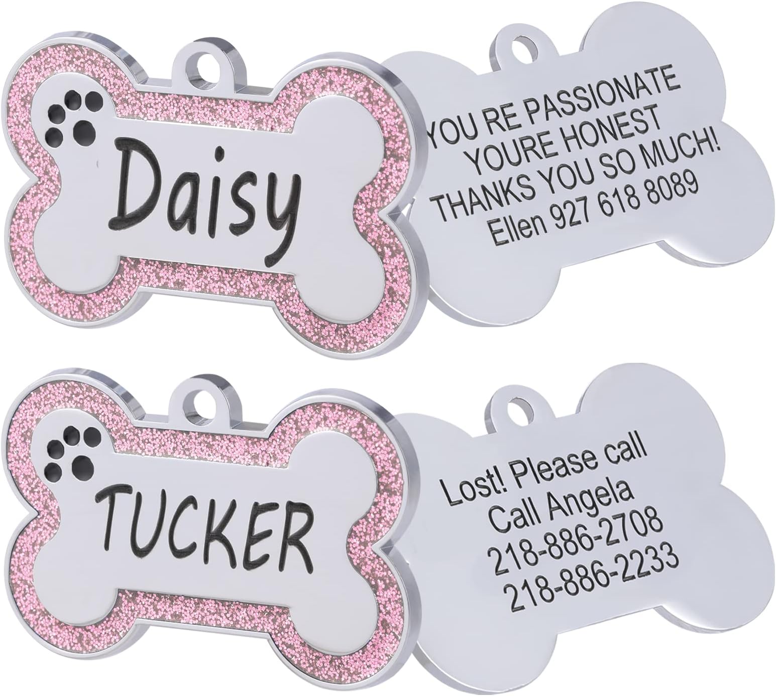 Aimeng Personalized Stainless Steel Pet ID Tags with Glittery Bone