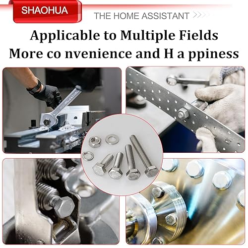 Miniatura 7 de SHAOHUA Kit surtido de 328 tornillos métricos M3M4M5M6M8M10M12, kit surtido de tornillos y tuercas de cabeza hexagonal plana de acero inoxidable