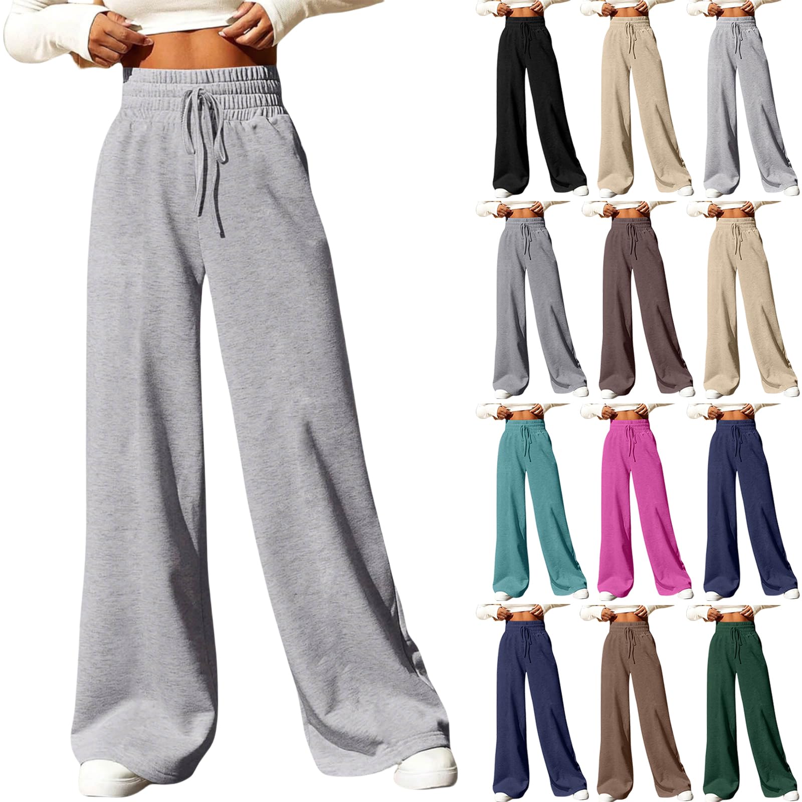Y2K Women's Plus Size Flare Sweatpants - Wide Leg, Straight Leg, High Waist, Comfy Cotton Sweatpants with Pockets