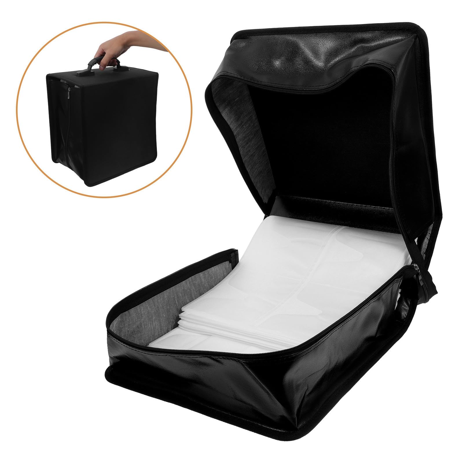 Estuche de Almacenamiento para CD con Capacidad para 500 Discos, Cuero Sintético Pu, Asa Portátil, Protección de Discos Adecuado para Viajes y Coche Color Negro