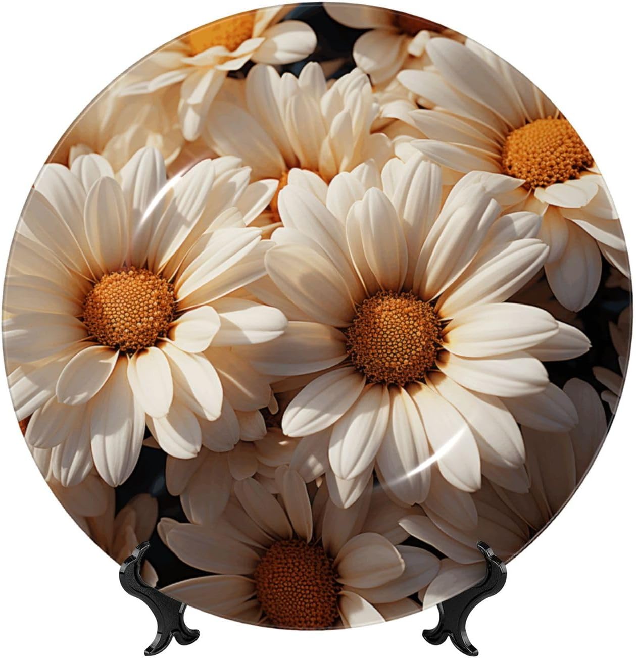 Bone China Decorative Plate with Display Beauty Daisy Ceramic Plates Crafts Art Decor Dessert Plate Ceramic Ornament Porcelain Plates for Living Room Kitchen Table Home Decor