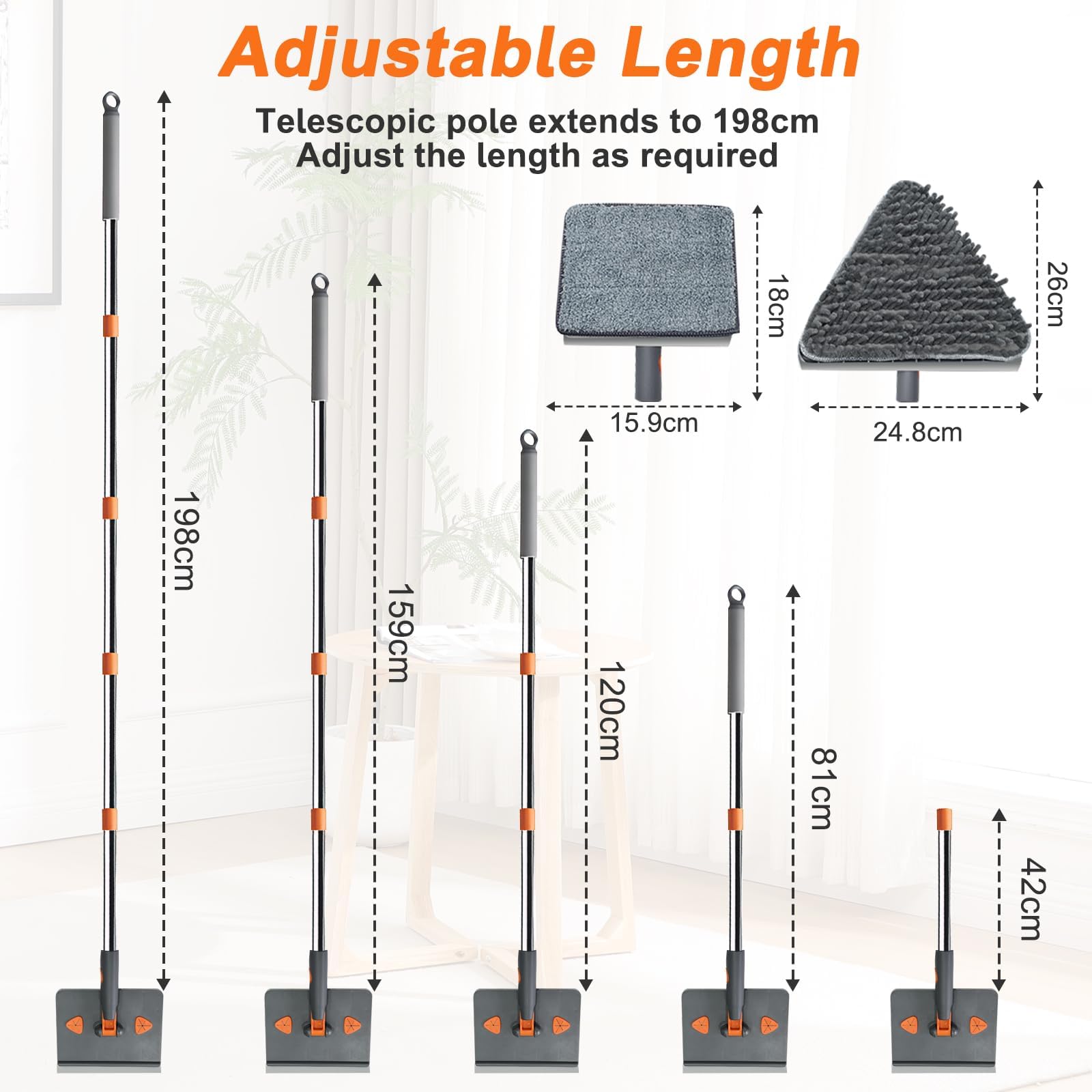 198cm Lavavetri con Manico Telescopico, Estensibile Pulisci Vetri Finestre Professionale con Tergivetro in Silicone Kit per Pulizia delle Finestre per Pareti, Vetro, Specchi, Bagno, Doccia