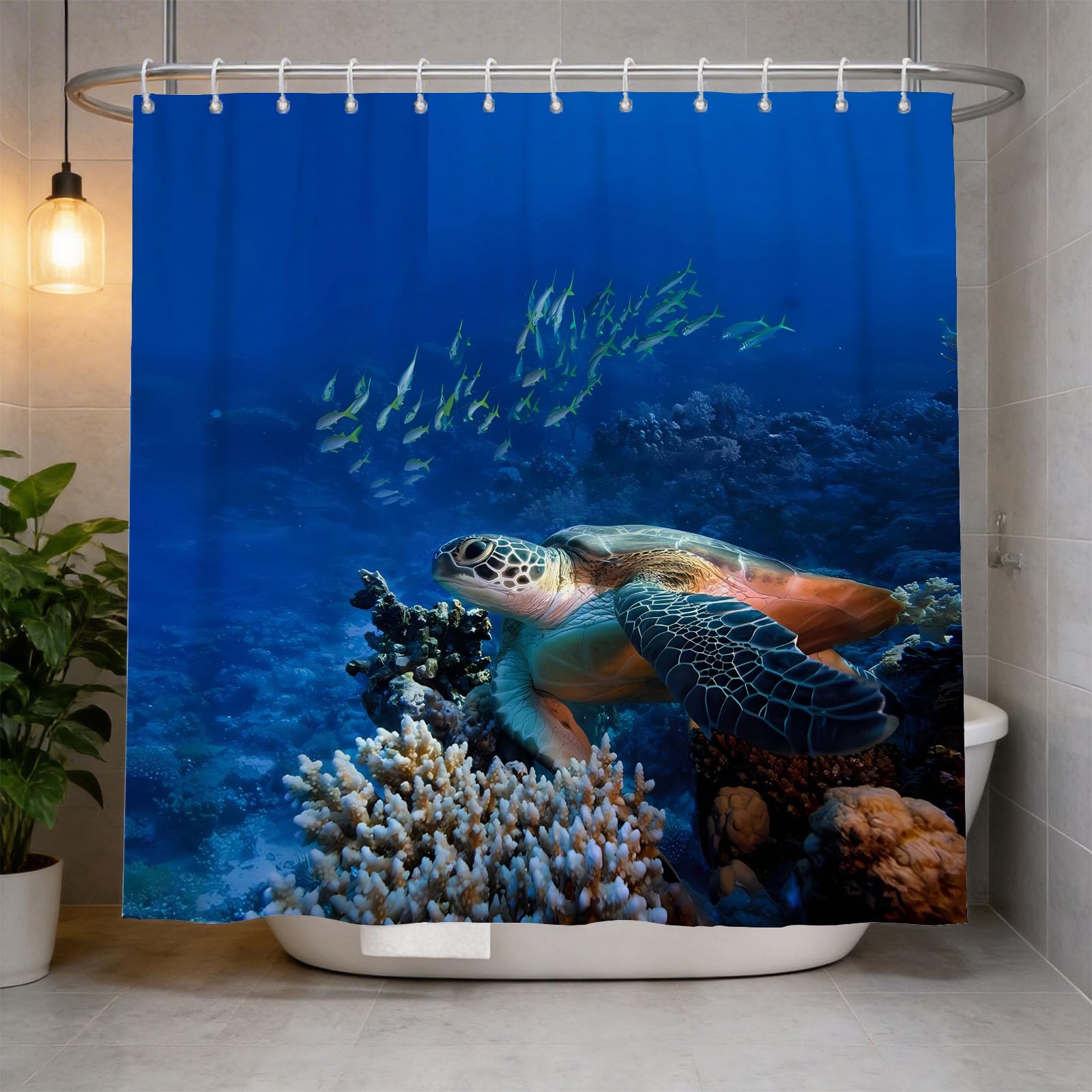 Hongduo 3D Turtle Coral Shower Curtain for Stalls Bathtubs Marine Life Bathroom Decor Shower Curtain Set Polyester Fabric Waterproof 200x200cm/79X79 Inch with Hooks