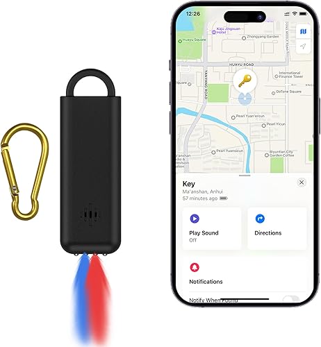 Alarma de seguridad personal y ubicación GPS funciona con Apple Find My, solo iOS, Android no compatible, sirena de autodefensa de 130 dB, posición