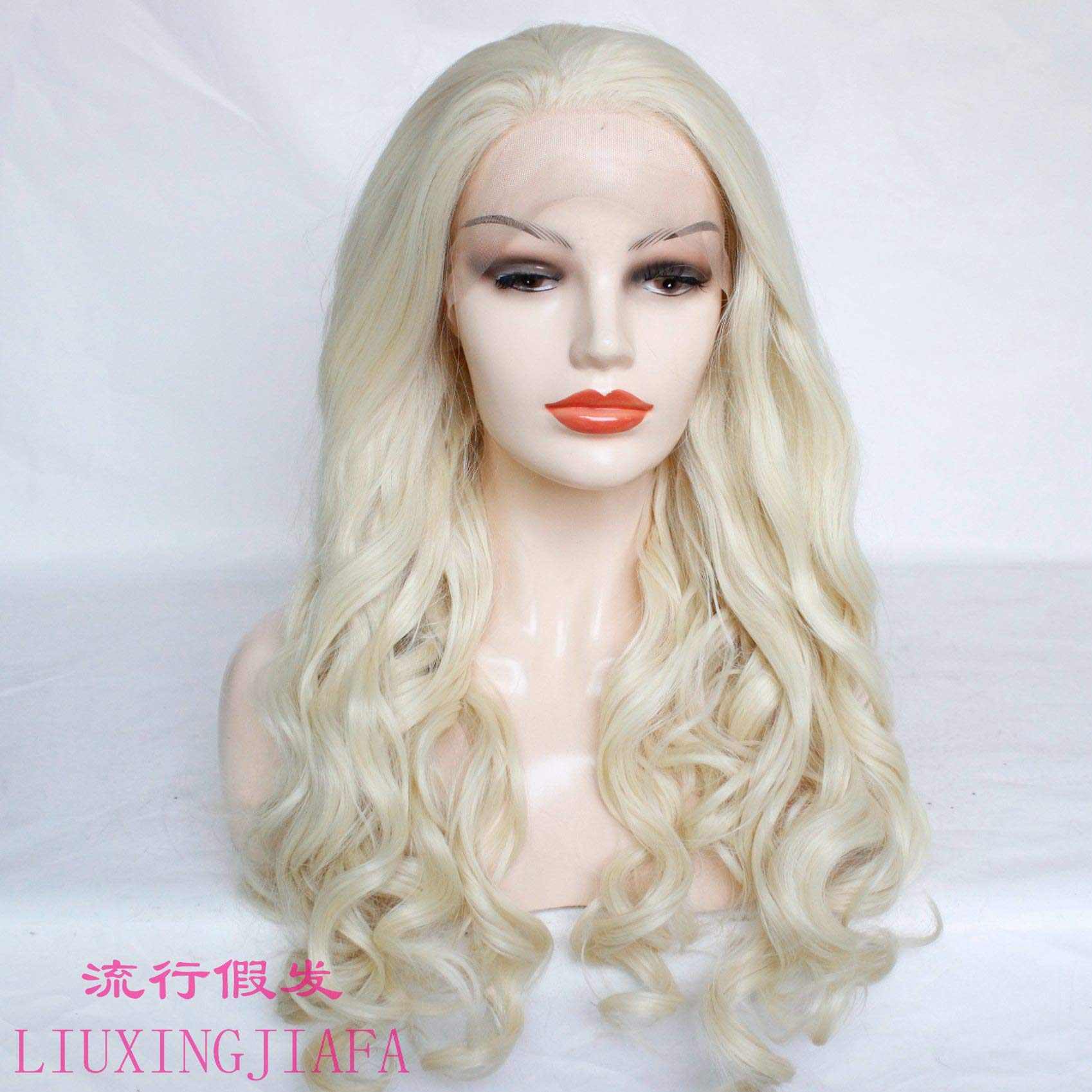 Real Hair Wigs For Women Golden Blonde Front Front Synthetic Wig Big Wave Long Curlsynthetic Wig Front Lace Chemical Head Cover