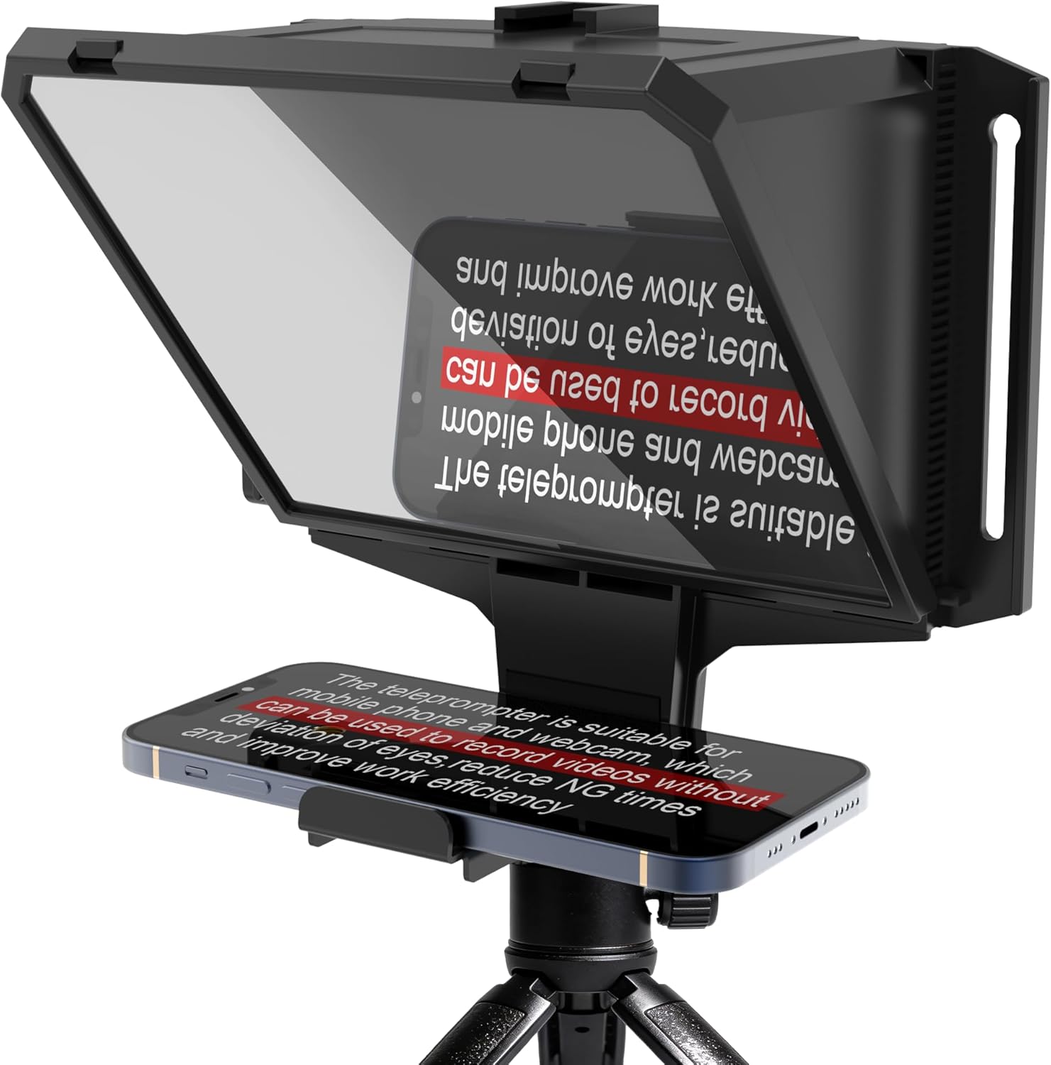 7.7-Inch Mini Phone Teleprompter, Supports Handheld/Desktop Dual Modes, Equipped with HD 70/30 Optical Beam Splitter and Remote Control, Compatible with iOS and Android Devices