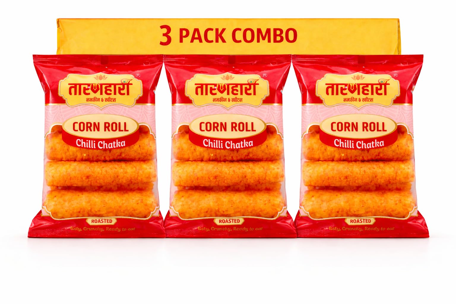 Corn Roll Thai Chilli (3 Pack of 90g) Spicy Pola Snacks | Corn Puff Corn Balls | Spicy Pola Snack for Anytime Snacking Snacks Combo 90s Nawabi Pola Namkeen