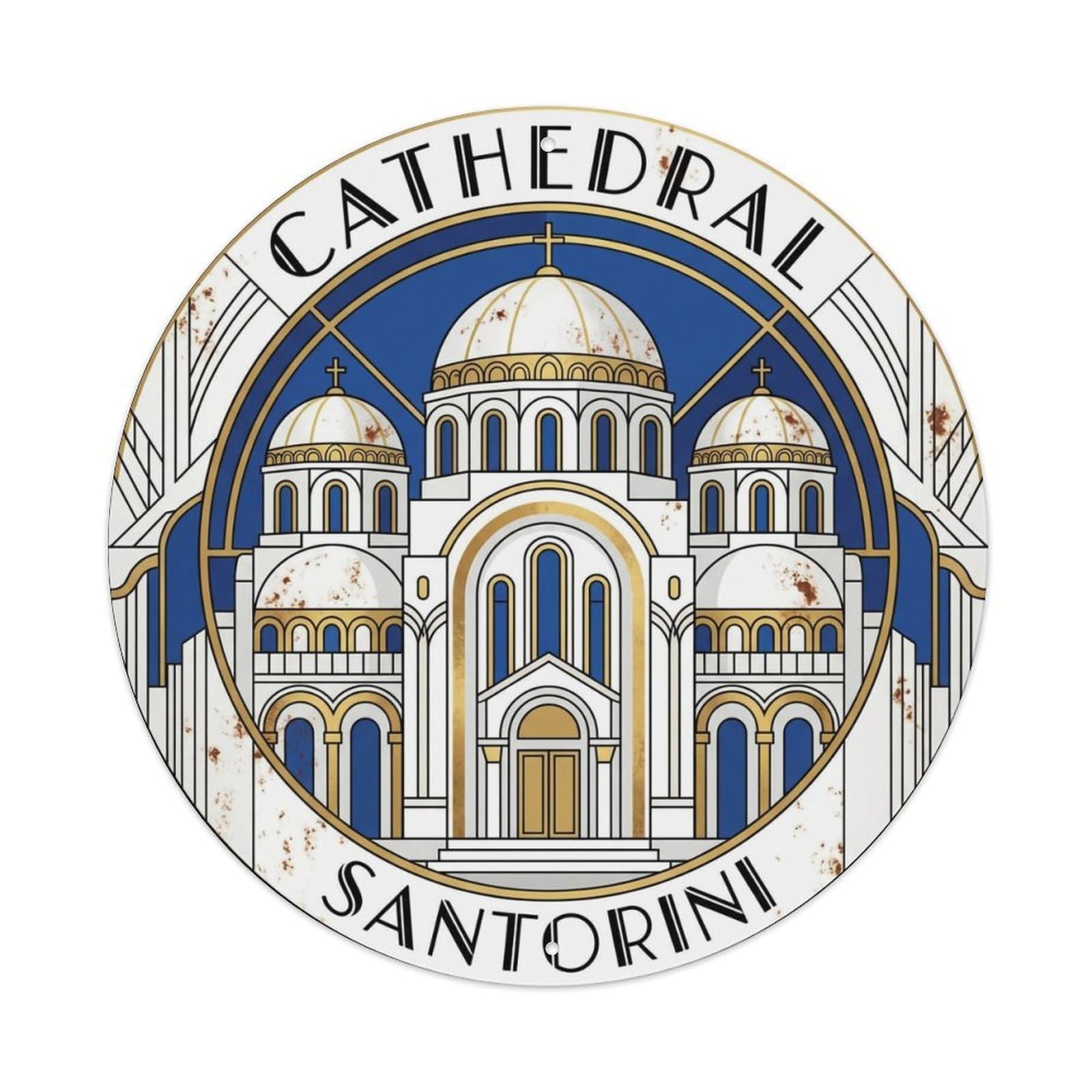 Vintage Travel Cathedral Santorini White 2 Metal Tin Sign