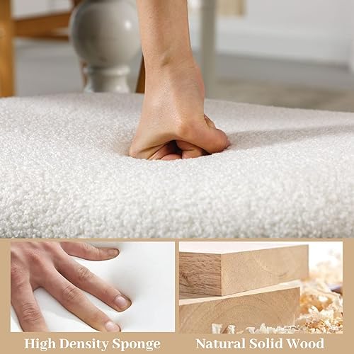 Miniatura 4 de Juego de 2 sillas de comedor de ratán, sillas de comedor de lana de cordero blanca, sillas de cocina de madera natural, sillas laterales de granja