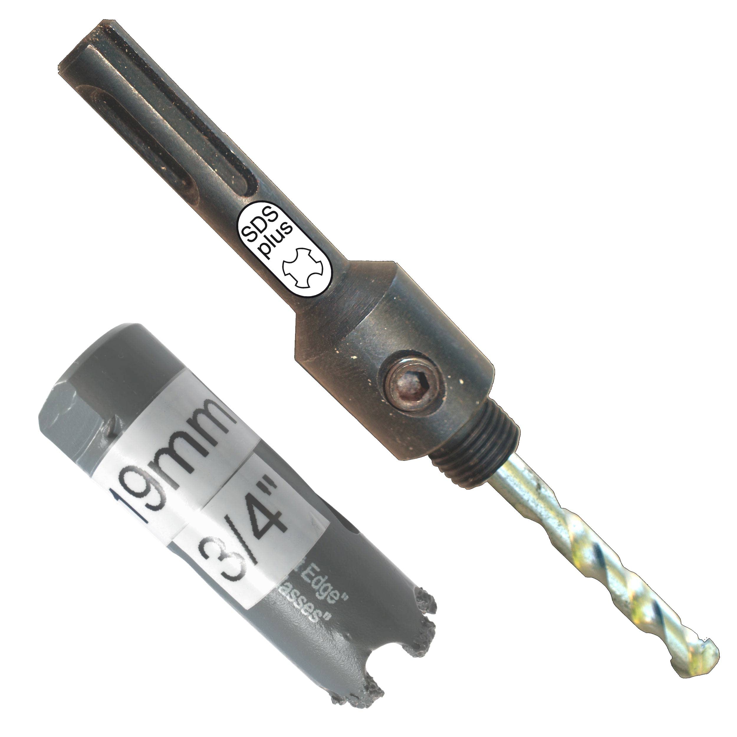 19mm Carbide Hole Saw Set 19mm Brick Hole Saw (3/4) with SDS Plus Hole Saw Arbor with Masonry TCT Pilot Drill For Drilling Concrete Brick Backer Board Masonry Fiberglass Plaster and Plasterboard โ image 1