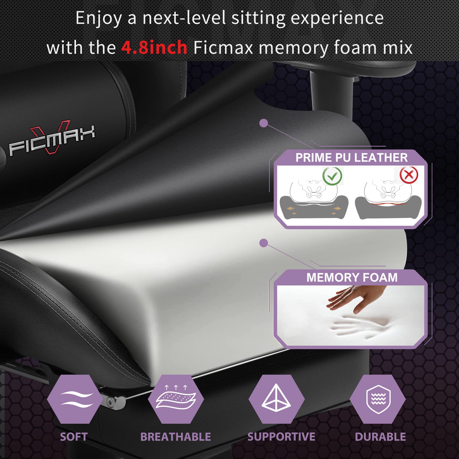 Ficmax Gaming Chair with Footrest Ergonomic PU Leather Computer Chair