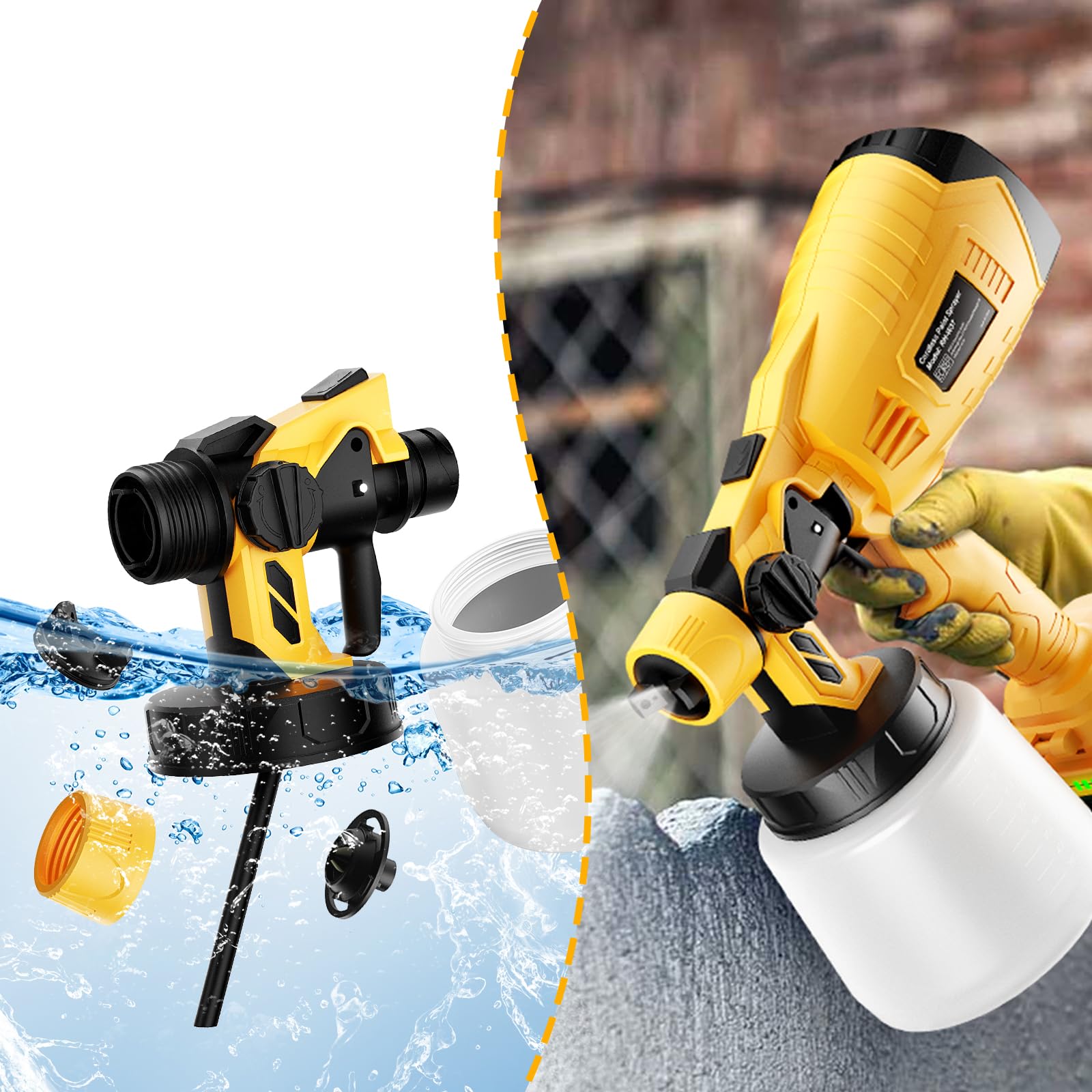 Pulverizador de Pintura Inalámbrico para dewalt 18v 20v Batería, pulverizador de Pintura inalámbrico para Vallas y terrazas, Pistola pulverizadora de Pintura a Mano (sin batería)