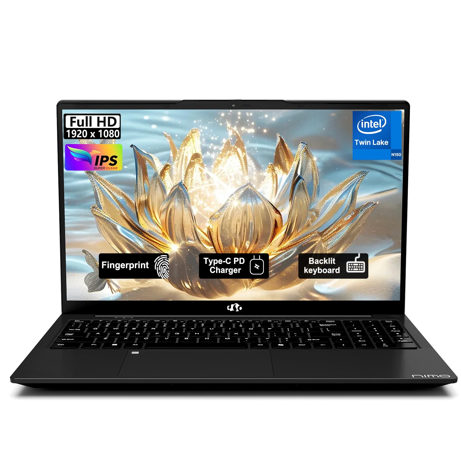 NIMO-15.6" Student-Laptop, 13th Gen Intel N150,8GB RAM 256GB SSD(Beat to i3-1115G4, Up to 3.6GHz), Backlit Keyboard Fingerprint FHD Computer Wi-Fi 6 BT5.2 65W Type-C