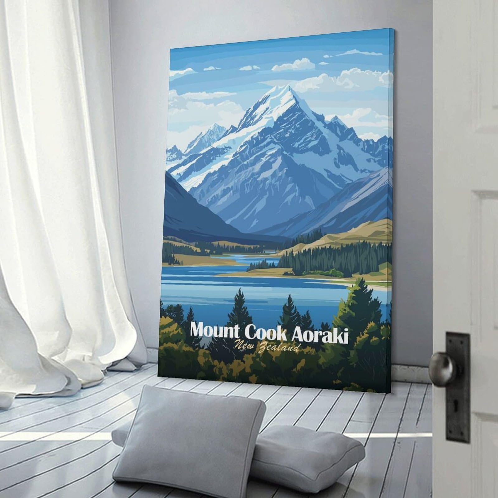 Junmoney Mount Cook Aoraki, New Zealand Room Decor Wall Art, 24x36inch(60x90cm), for Entrance Walls, Hall Decor Or Foyers, A Neat Decor Update for Hallways