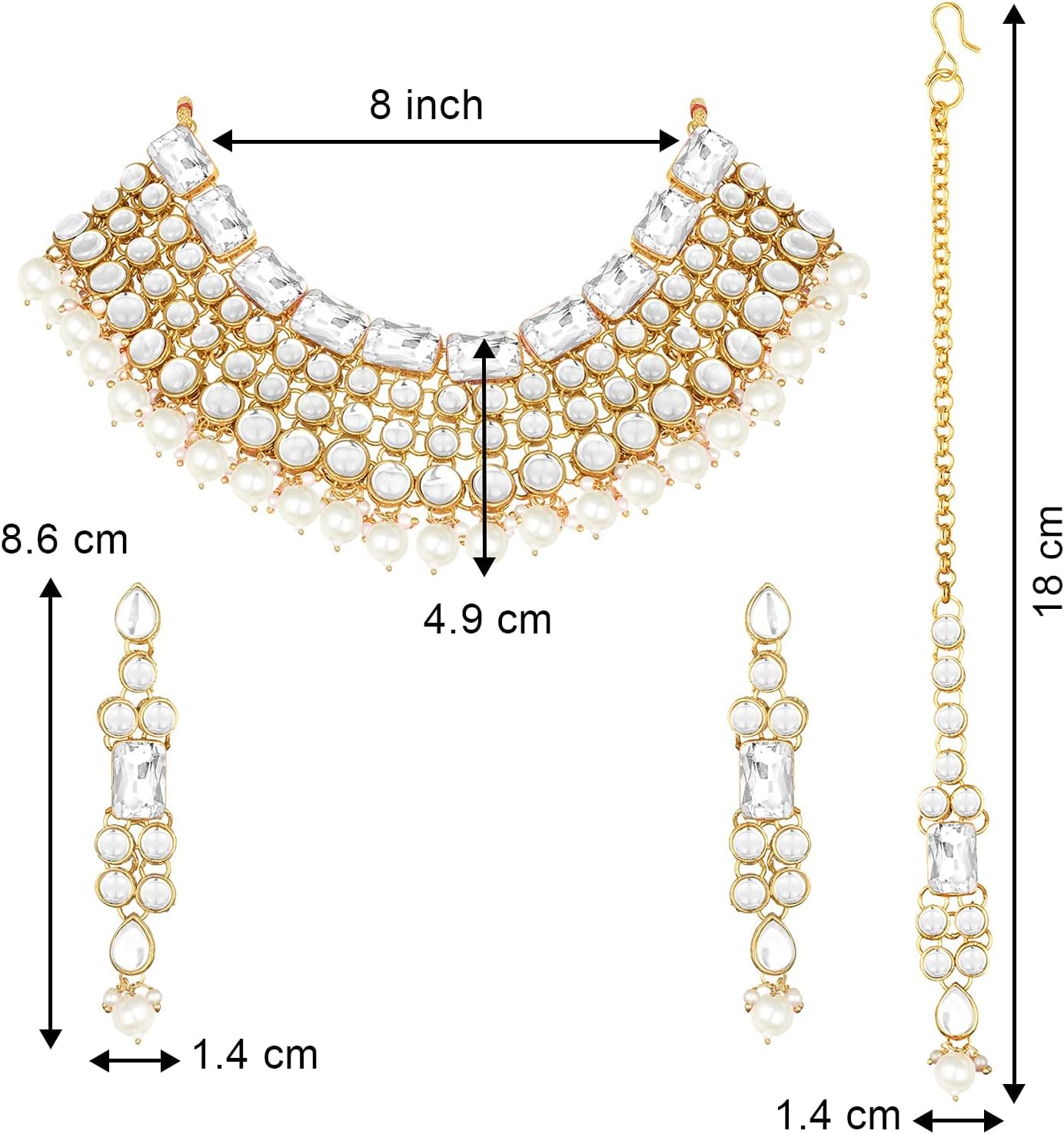 Aheli Faux Kundan Choker Necklace with Earring Maang Tikka Indian Traditional Bollywood Ethnic Bridal Jewelry Set Gift for Women - Image 4