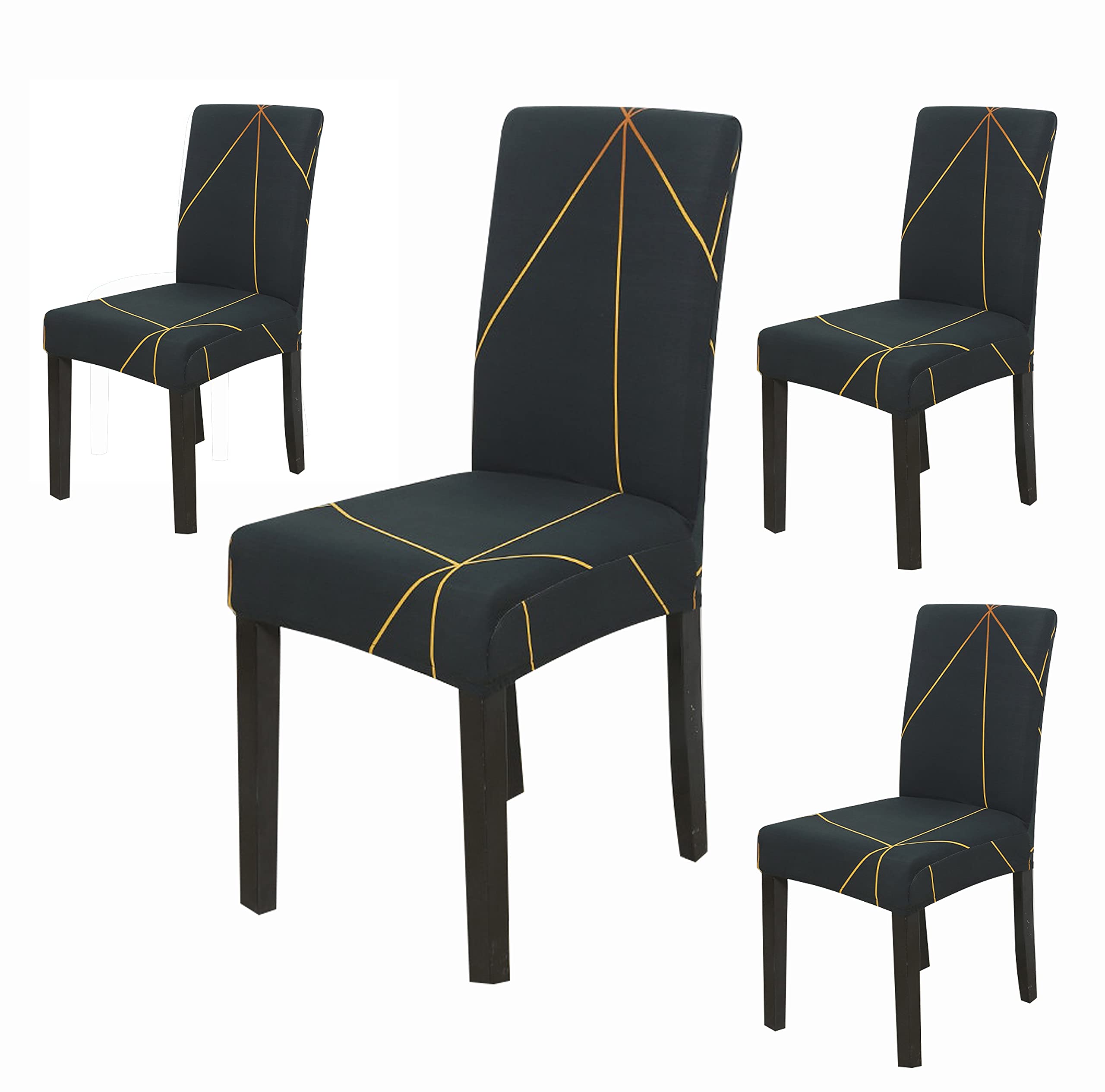 Quirk Elastic Chair Covers - Black & Brown Motif (Pack of 6) -7