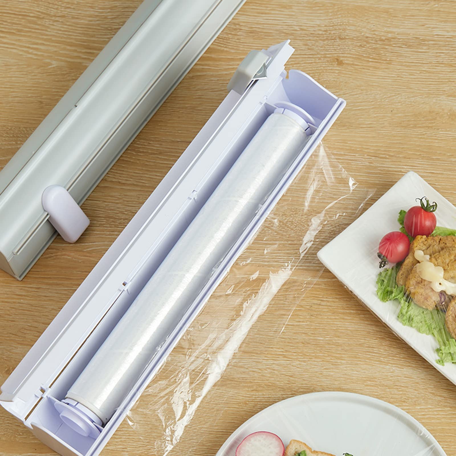 Distributeur de coupe-film étirable, distributeur de film plastique avec coupe-film, coupe-film étirable réglable adapté à l'emballage des aliments, des fruits et des légumes dans la cuisine et la déc