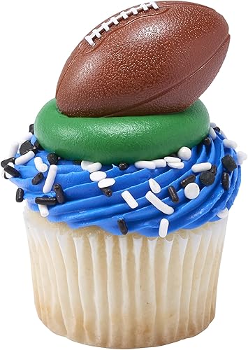 Miniatura 10 de DECOPAC Anillos de fútbol 3D, decoraciones de cupcakes, adornos para pasteles seguros para alimentos, paquete de 24