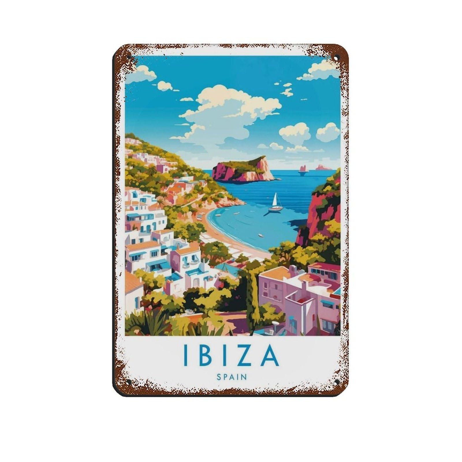 Ibiza Travel Poster, Spain Tin Sign Vintage Metal Pub Club Cafe Bar Home Wall Art Decoration Poster Retro 8x12inch(20x30cm)