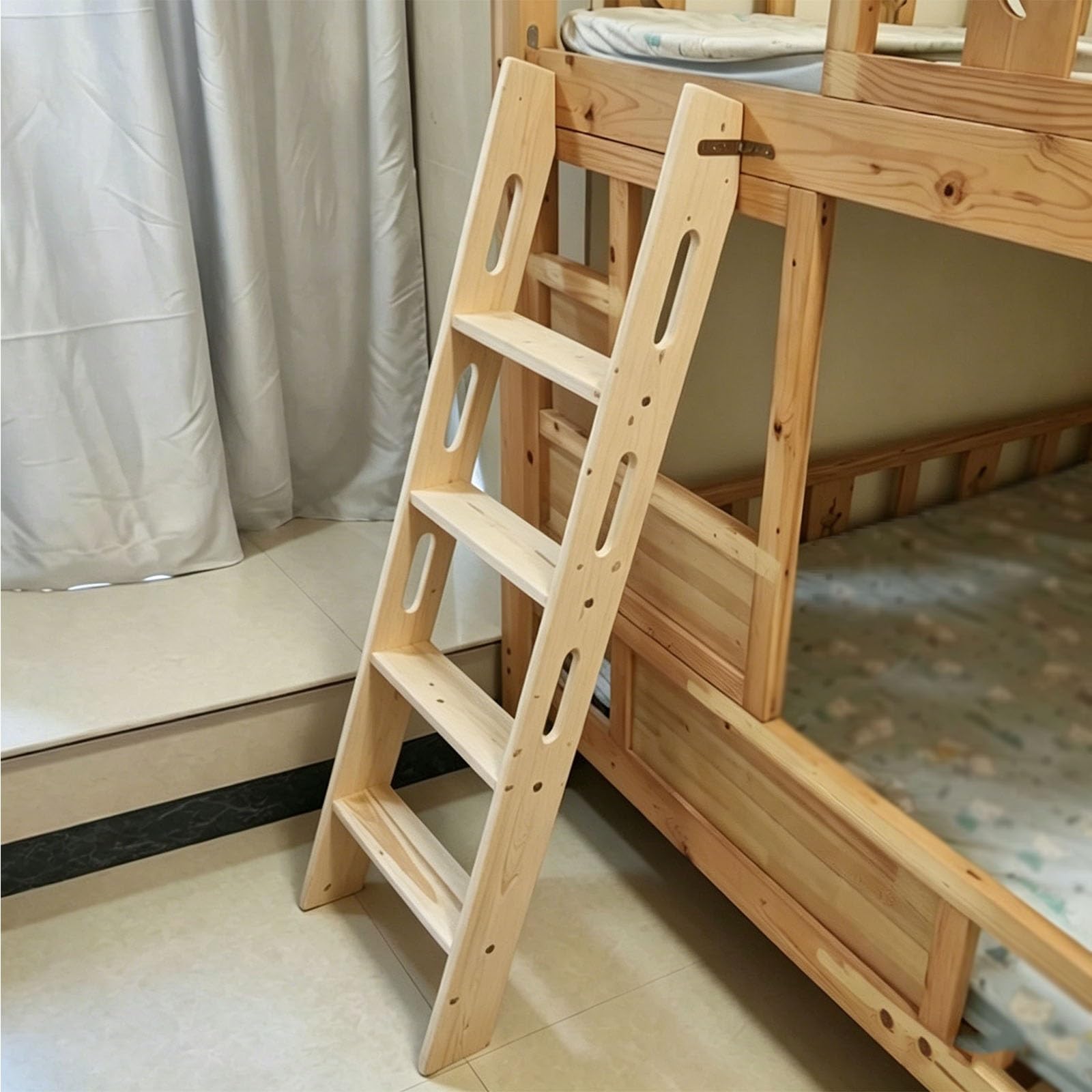 Wood Bunk Bed Ladder, Heavy Duty Loft Bed Ladders with Safety Hollow-Out Side Rails, 150KG Capacity, Replacement Wooden Ladder for Motorhome Camping(1.4m)