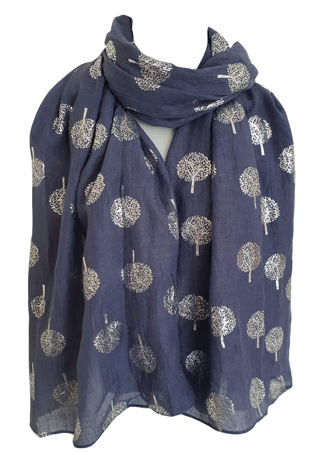 GlamLondon Glitter Trees Scarf Womens Foil Printed Tree Fashion Ladies Wrap (Denim Blue)