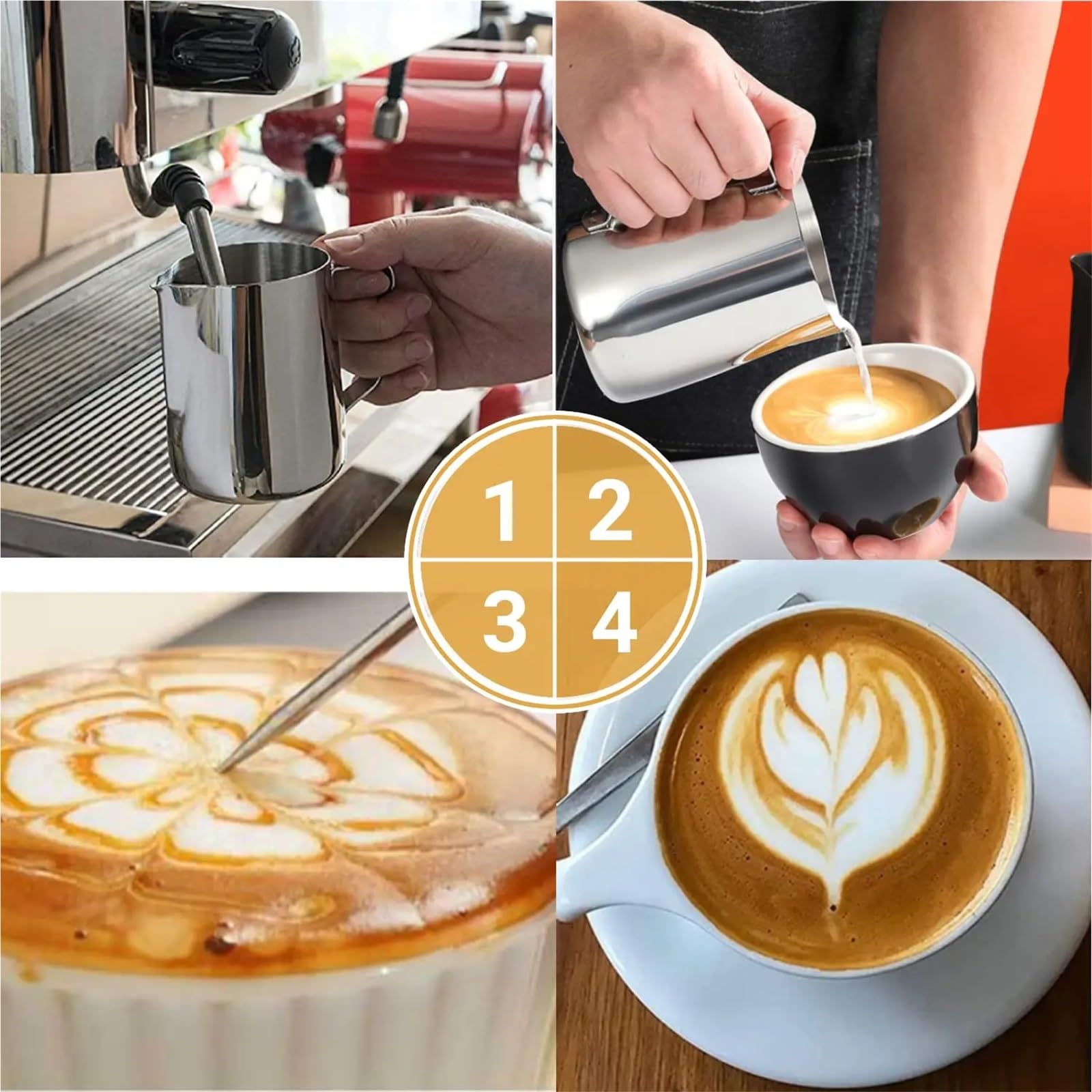Milchschaum Kanne 350/600 ml Edelstahl-Aufschäumkännchen for Latte Art und Kaffeedampfzubehör(Black 350ml)