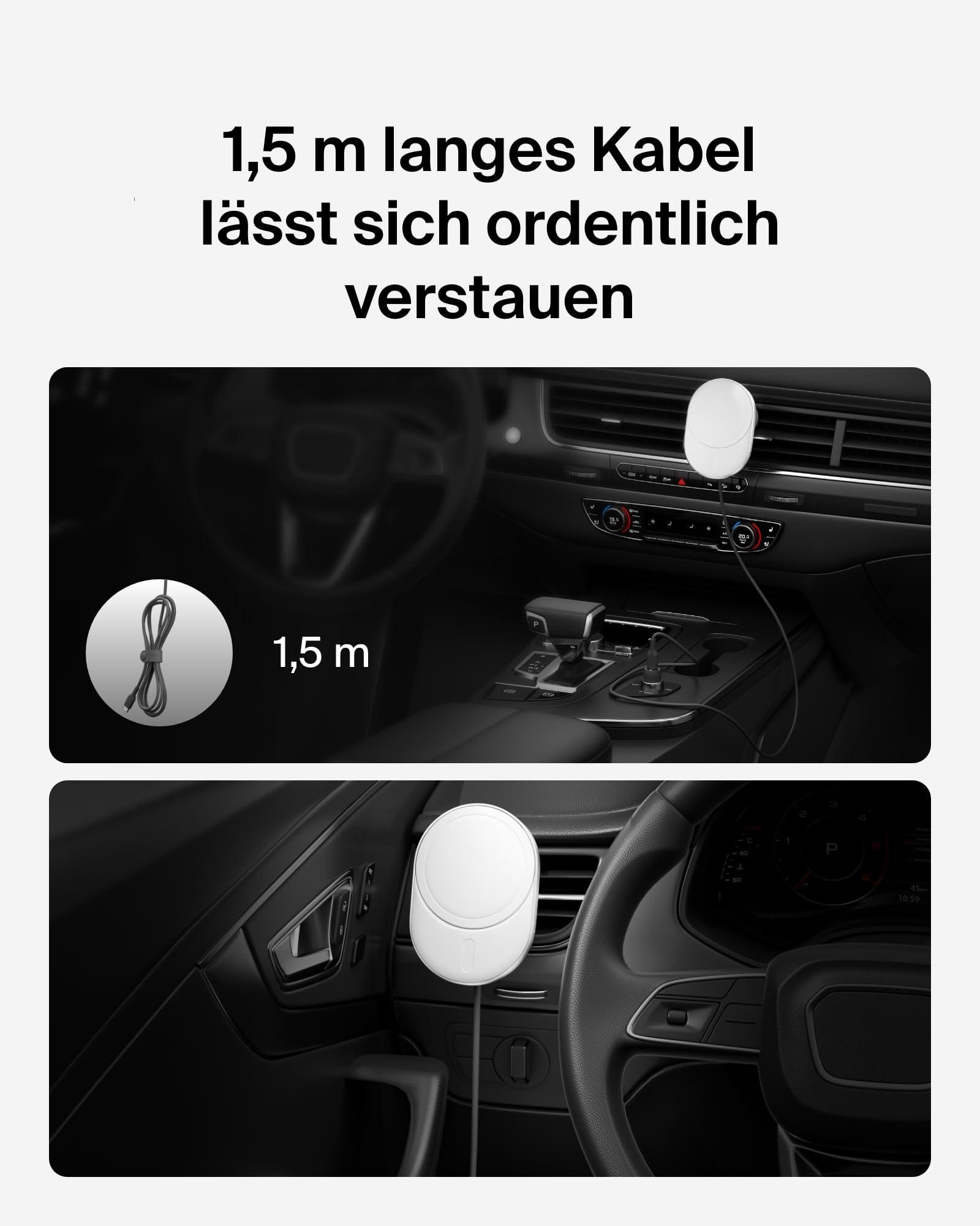 Belkin BoostCharge Pro magnetisches kabelloses Kfz-Ladegerät mit Qi2 (15 W), MagSafe-kompatibles Auto-Ladegerät für iPhone-Serien 17, Air, 16, Pixelsnap, mit USB-C Kabel und 20-W-USB-C-Kfz-Netzteil