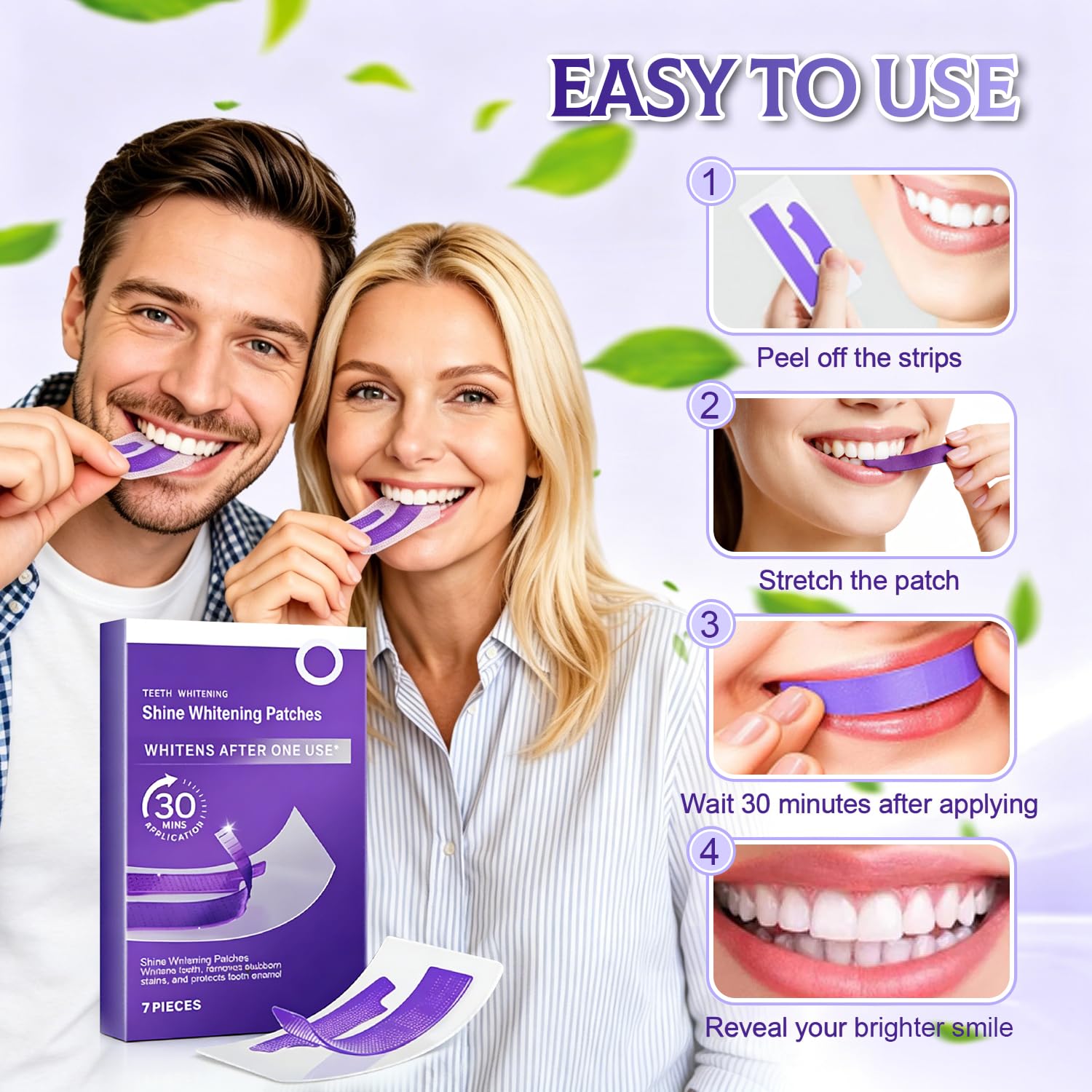 7 Stück Whitening Strips Lila– Teeth Whitening Strips Bleaching-Streifen zur Sanften Entfernung von Verfärbungen und für Strahlendere Praktische Einzelverpackungen C35-01-1