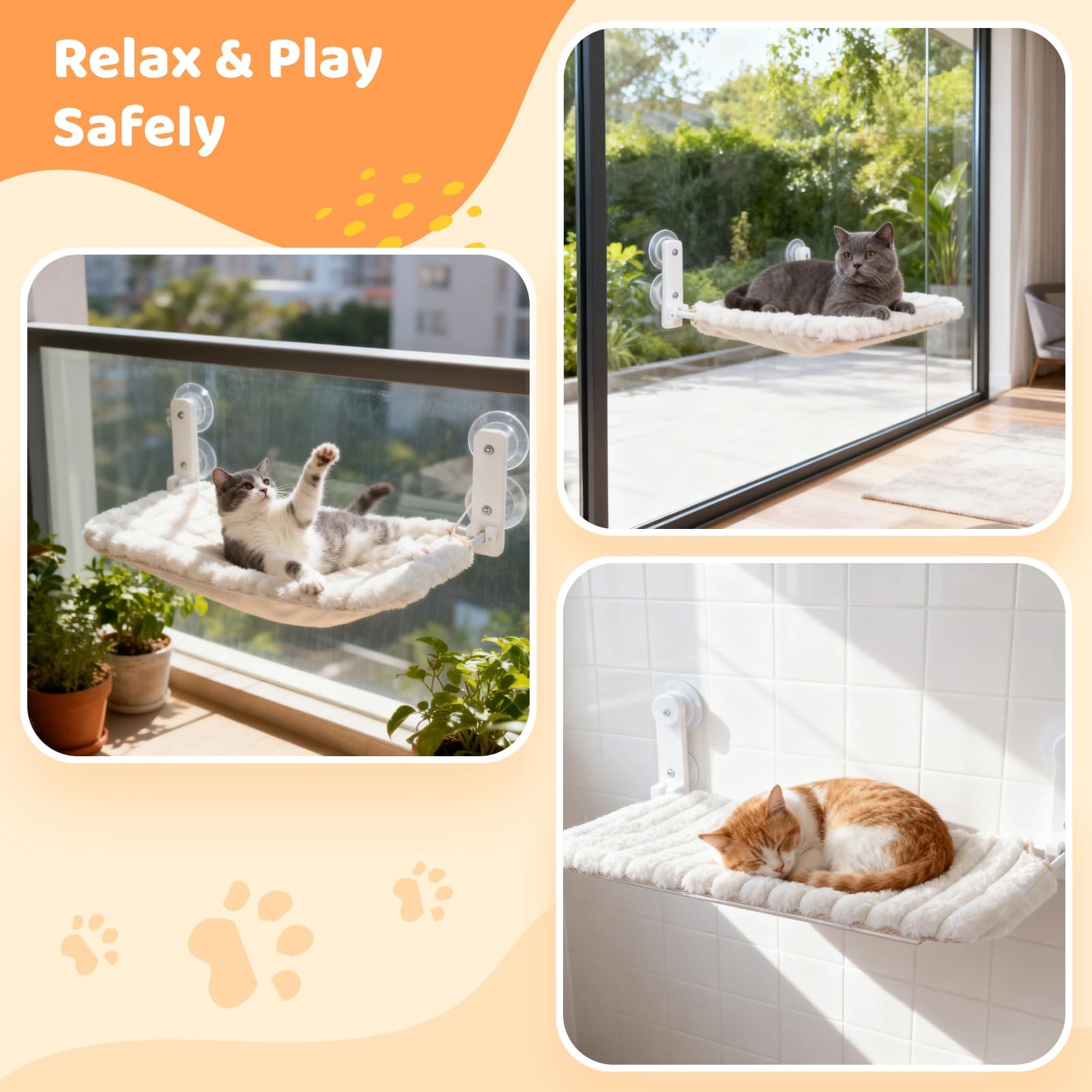 Tumbona plegable para gatos con ventosas fuertes, hasta 4,5 kg, ahorra espacio, 52 x 30 cm